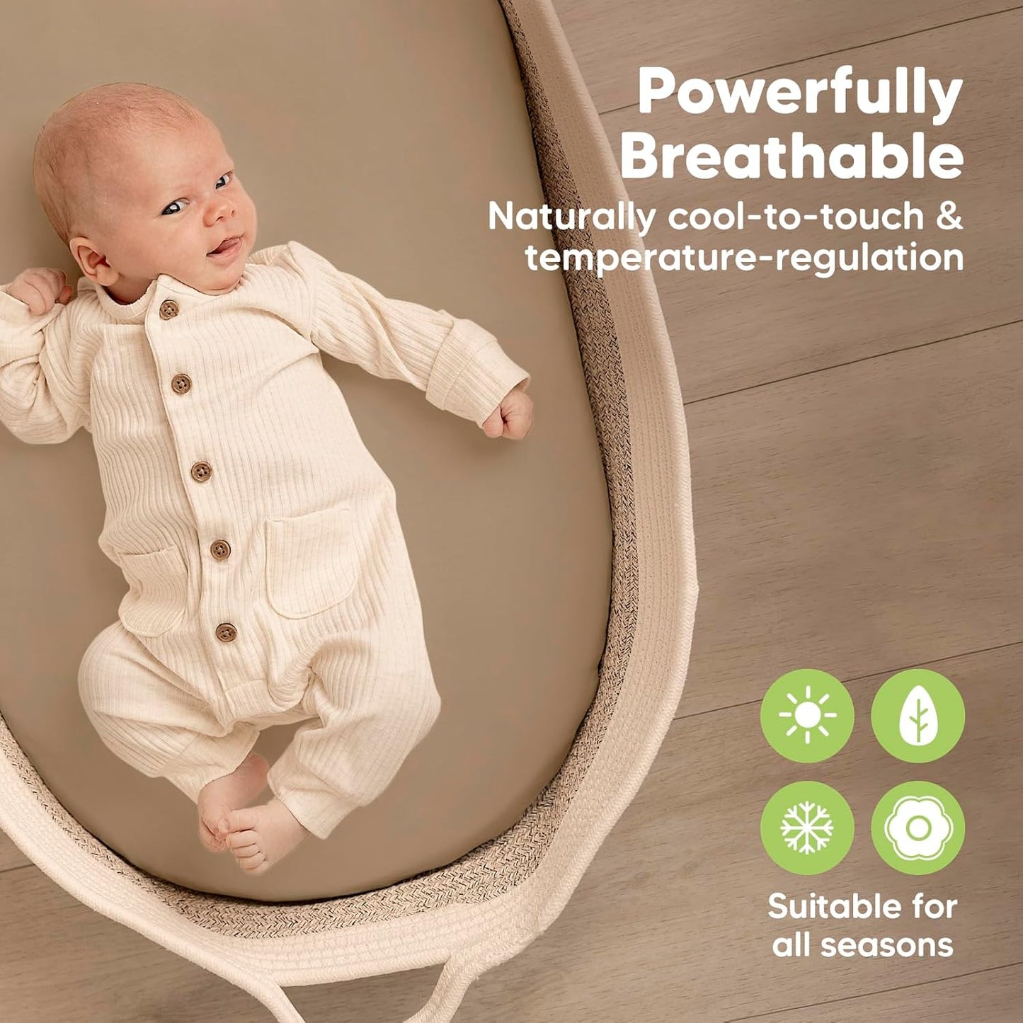 2-Pack Baby Bassinet Sheets Girl, Boy - 33x17 Viscose Derived from Bamboo Bedside Mattress Fitted Bassinet Sheets, Compatible with Halo Bassinest Swivel Sleeper, Baby Delight, Graco (Pecan)