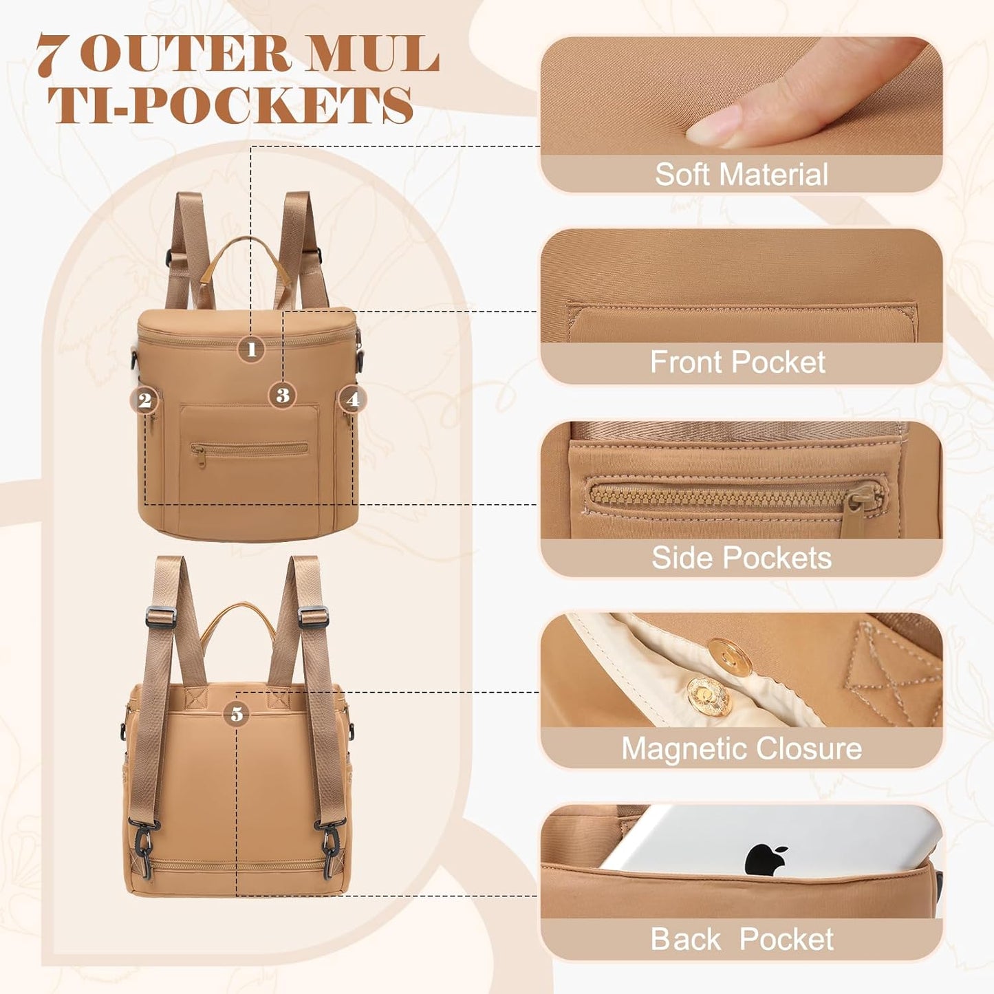 miss fong Neoprene Diaper Bag Baby Diaper Bag Large Capacity Neoprene Backpack with Changing Pad Travel Diaper Backpack with 16 Pockets for Mom & Dad-Brown