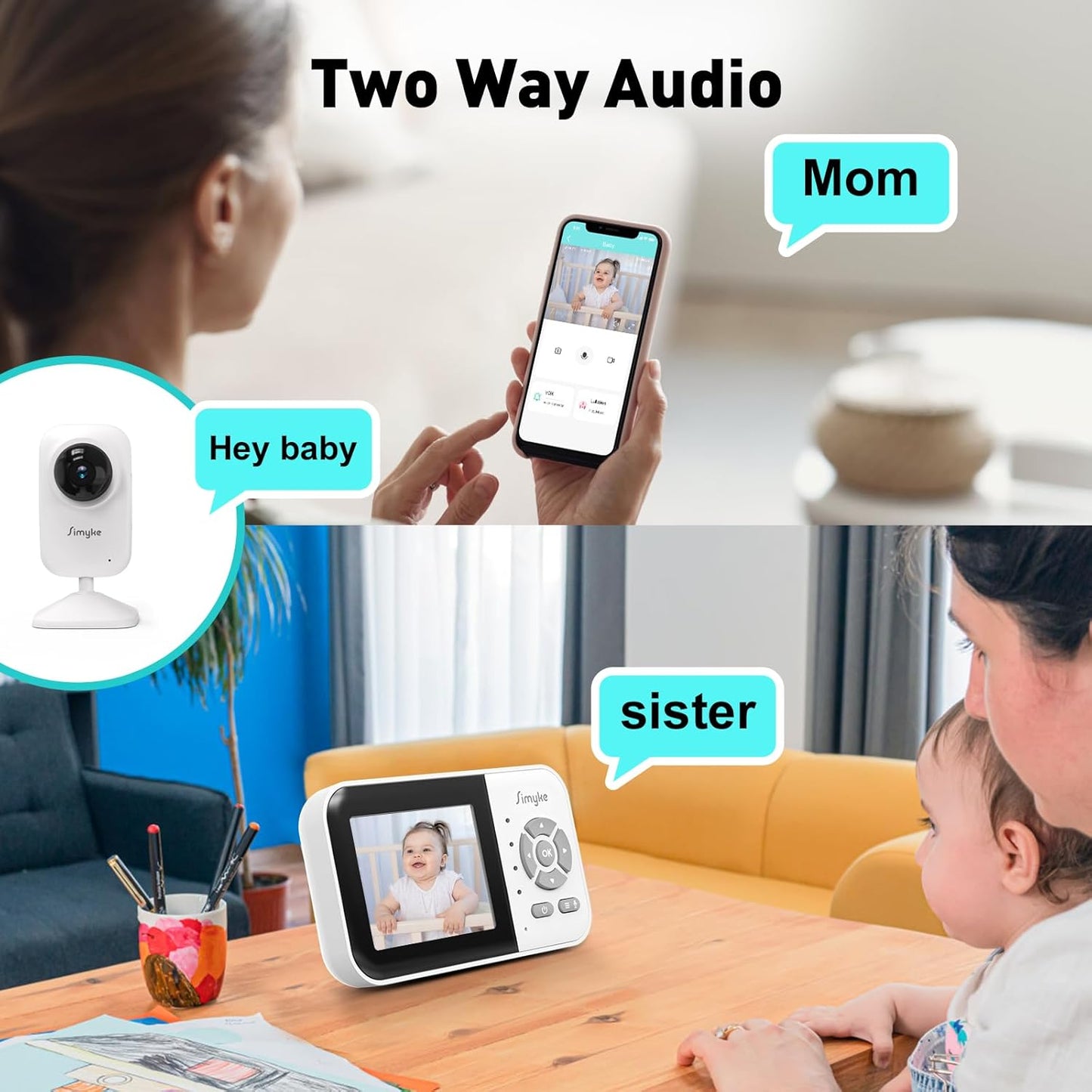Upgrade Video Baby Monitor with 2 Cameras and Audio 2.8" Screen,Night Vision,APP,Wireless,2-Way Talk,1200ft Long Range,Feeding Timer,Temperature Sensor,VOX/ECO,5 Lullabies,Portable,Easy Setup