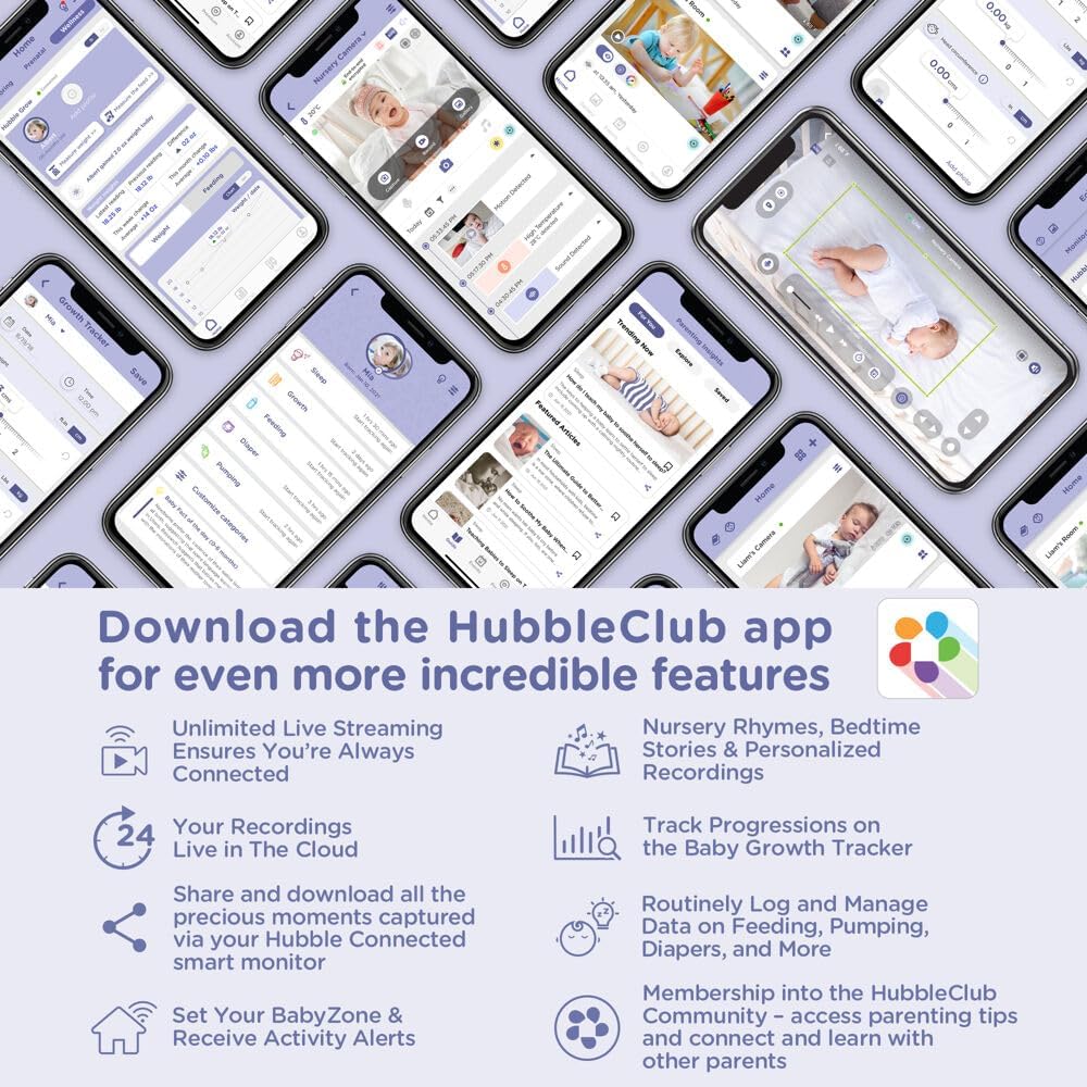 HUBBLE CONNECTED Nursery Pal Cloud Touch Smart WiFi Enabled Baby Monitor with 5 Inch HD Color Touchscreen Parent Unit, Plus Preloaded Soothing Sounds, Lullabies, and Stories, White