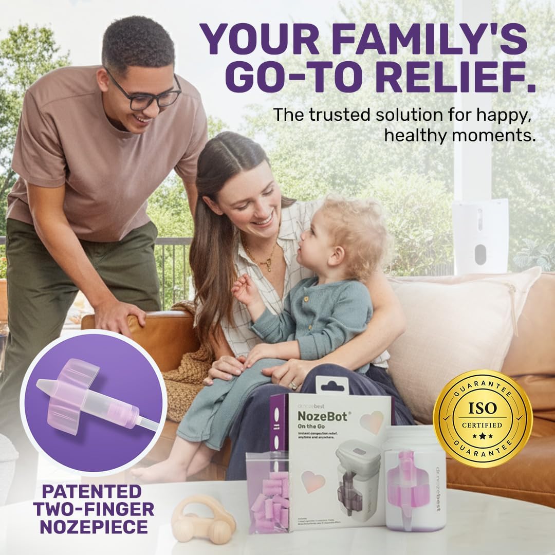 Dr. Noze Best NozeBot On The Go Nasal Aspirator - Pediatric ENT Designed Electric Nose Sucker for Babies and Toddlers, Portable and Easy to Clean, Battery Powered Relief for Mild Congestion