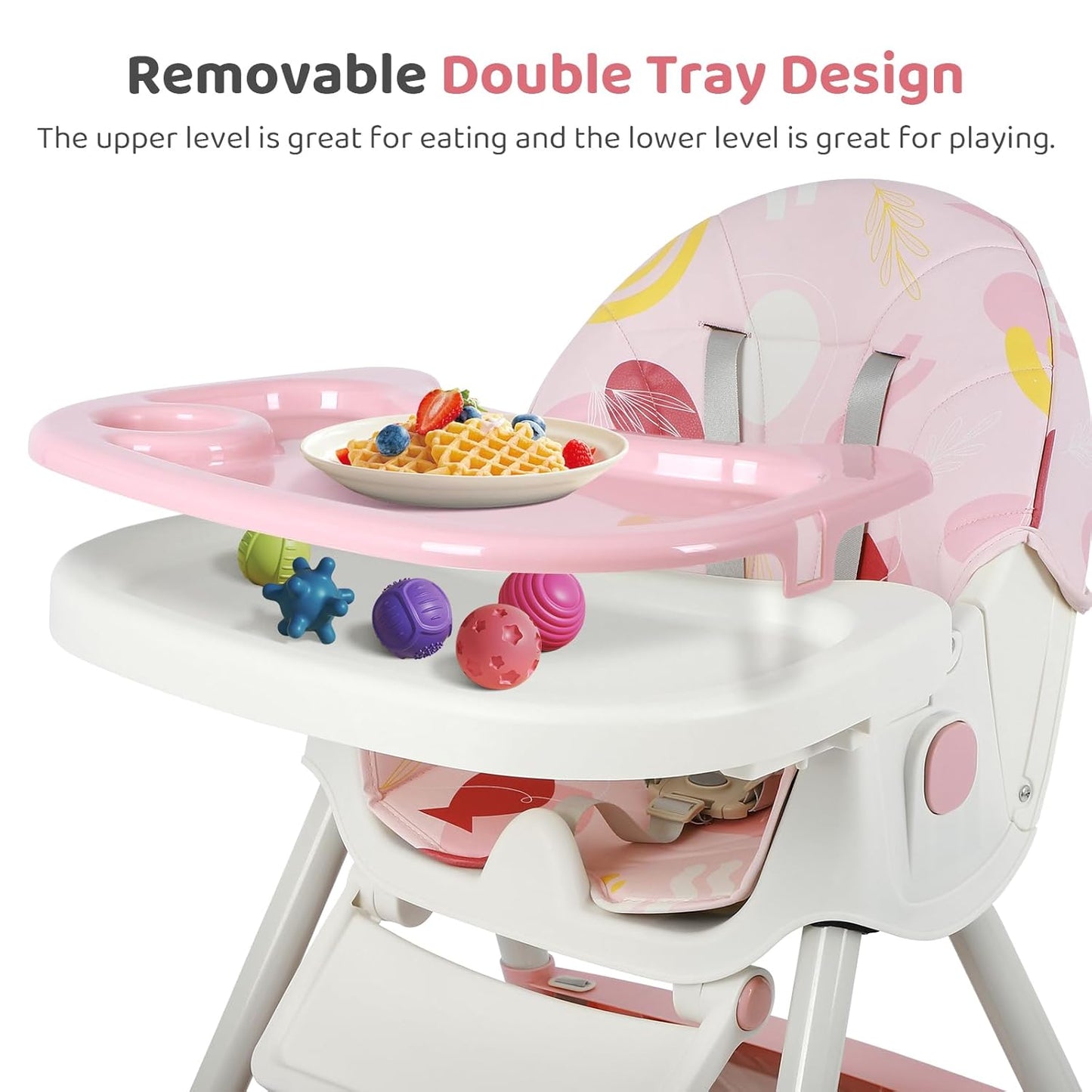 6-in-1 Foldable Baby High Chair for Babies & Toddlers – Adjustable Height & Recline, 5-Point Safety Harness, Removable Tray | Portable Highchair, Space-Saving & Easy Clean | Silla de Comer para Bebé