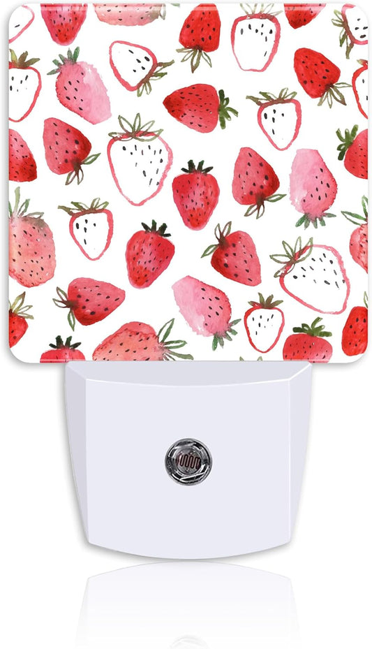 Abstract Watercolor Strawberries Night Light for Kids Girls Boys,LED Night Light Plug into Wall with Dusk to Dawn Sensor for Room Decor,Hallway,Kitchen,Bathroom,Nursery,Stairs