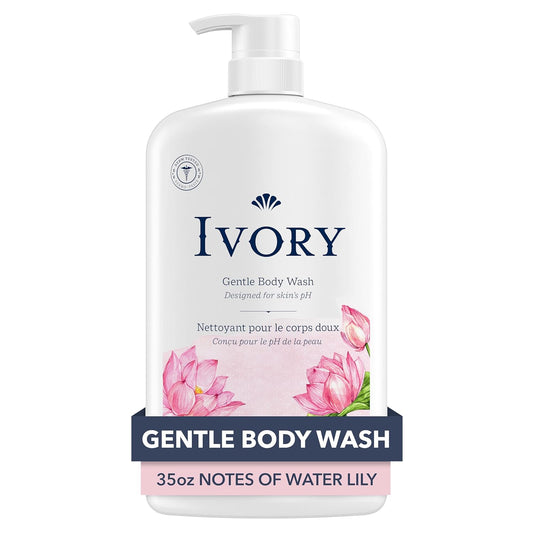 Ivory Body Wash, Designed for the Whole Family, Gentle Formula, Free of Dyes Heavy Perfumes Parabens Phthalates & Silicones, Water Lily Scent, 35 oz