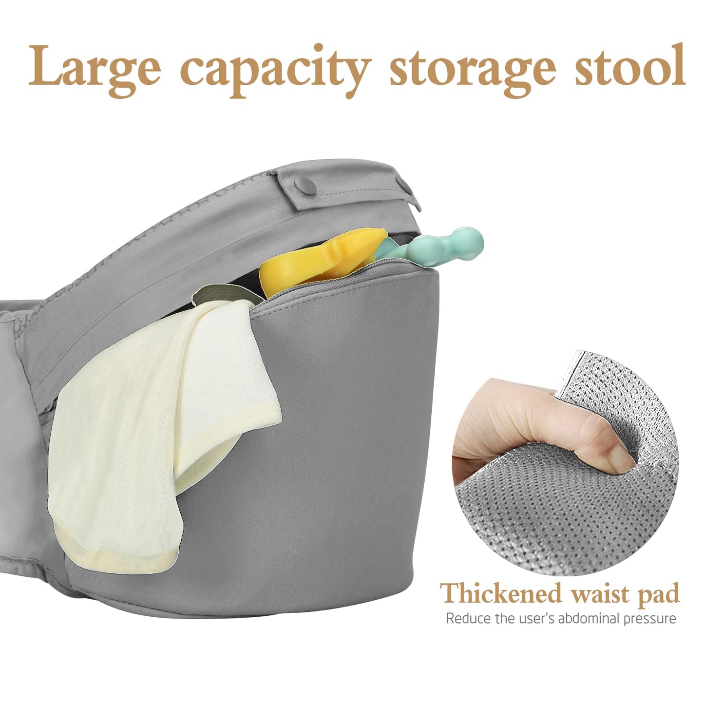 Baby Carrier Newborn to Toddler,12 in 1 Baby Holder Carrier with Adjustable Waist Belt,Baby Carrier with Hip Seat,Safety-Certified Baby Hip Carrier with Foldable Neck Support Pod,Ergonomic-Grey