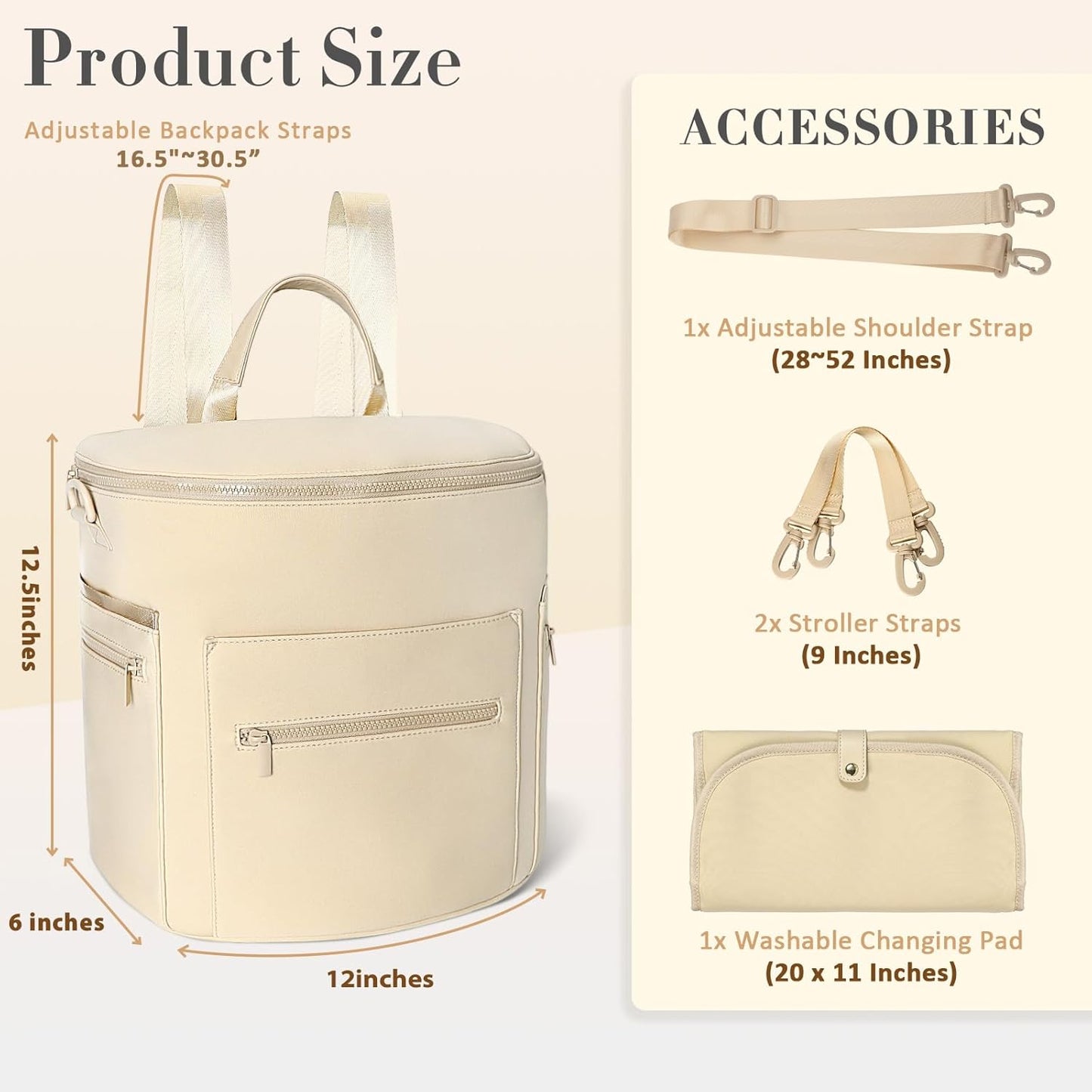 miss fong Neoprene Diaper Bag - Baby Diaper Bag,Large Capacity Neoprene Backpack with Changing Pad Travel Diaper Backpack Tote Backpack with 16 Pockets for Mom & Dad-Beige