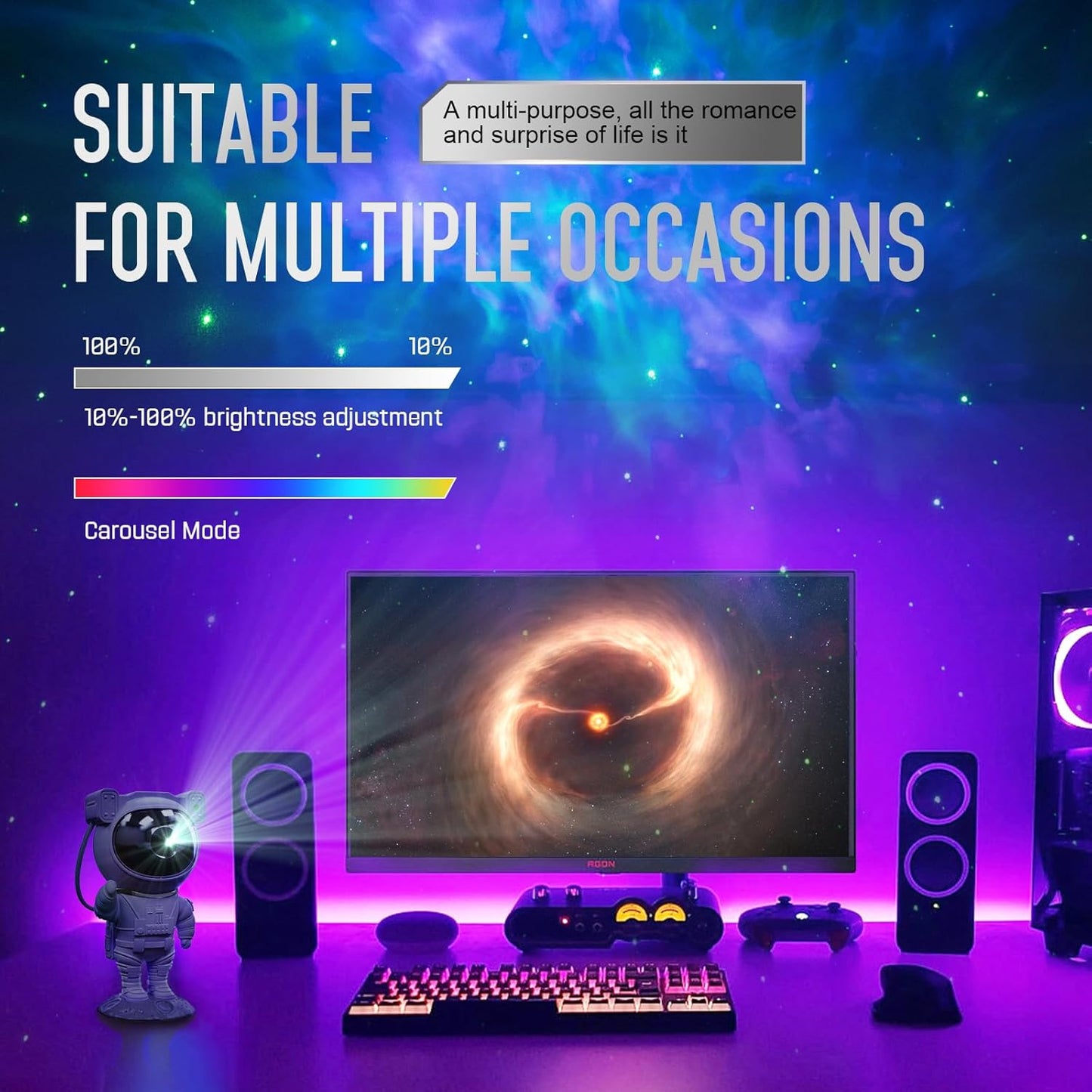 Astronaut Galaxy Projector Night Light - Star Projector Galaxy Light with Nebula Effects & Timer, Astronaut Space Starry Celling Lamp for Bedroom Kids Room, for Chrismas, Birthday, etc