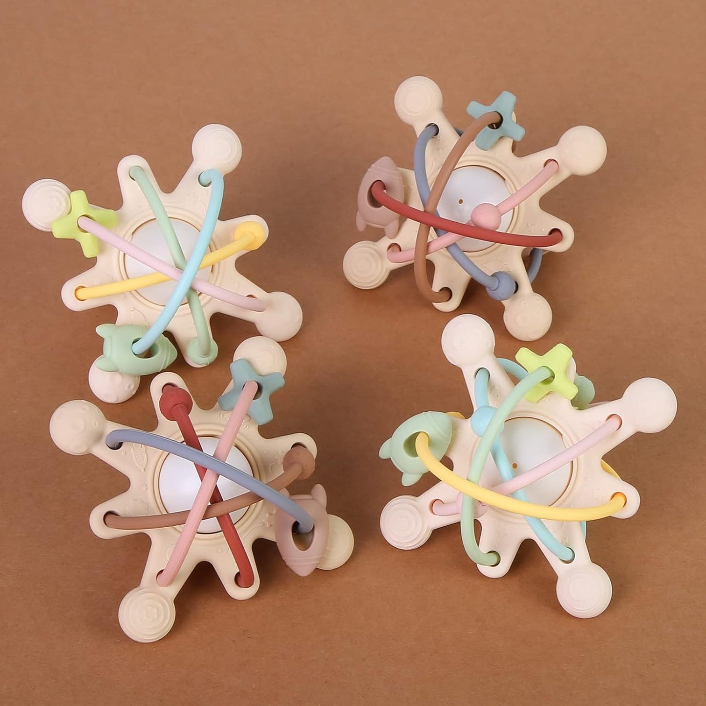 Baby Teether Toy for Babies 3 Months+, Silicone Baby Teething Toys, Rattle Sensory Teether Toy for Sore Gums, Baby Chew Toys for Sucking Needs, BPA Free, Navajo White