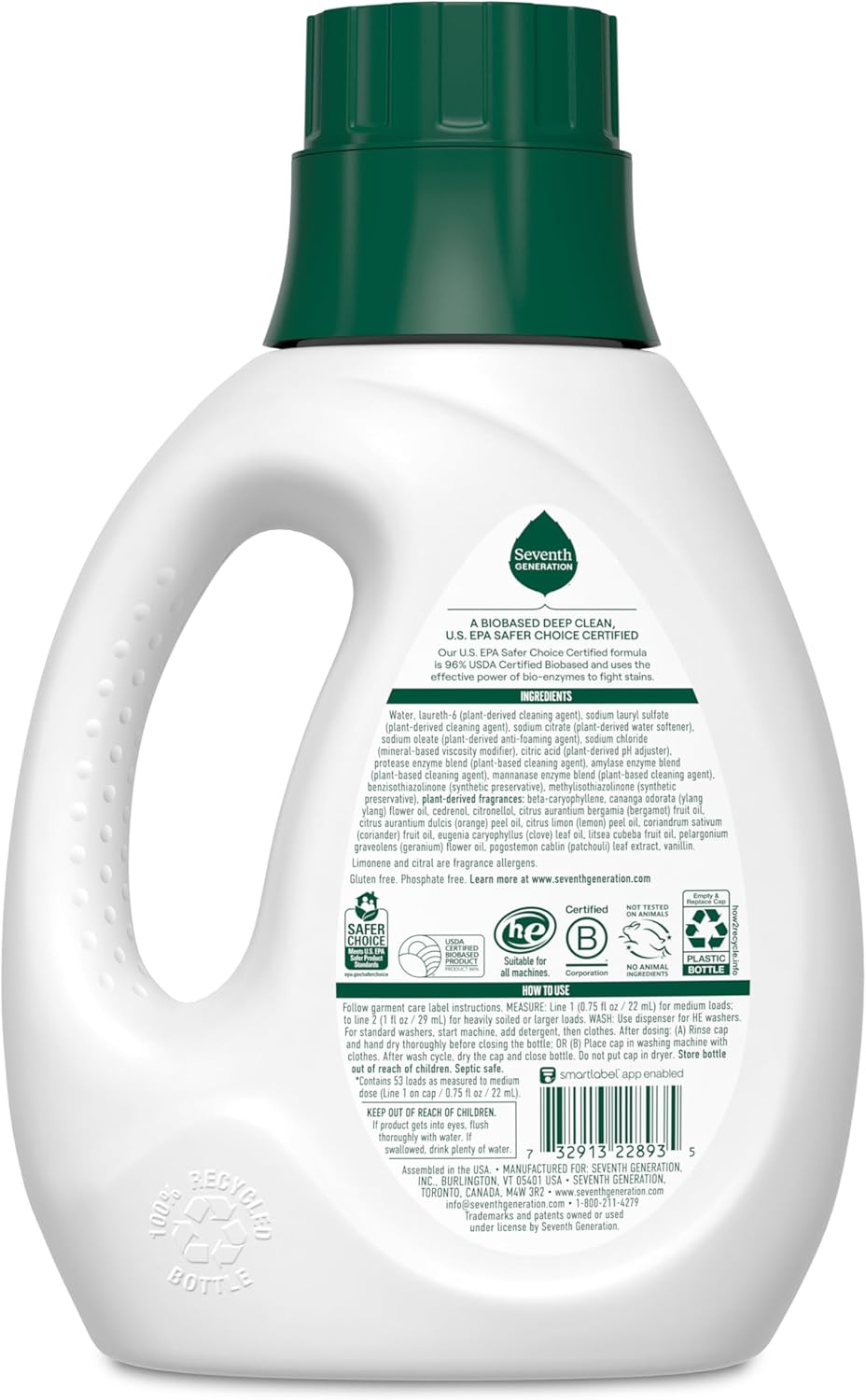 Seventh Generation Concentrated Laundry Detergent, Geranium Blossom & Vanilla, 40 oz, Pack of 2 (106 Loads), 40 Fl Oz (Pack of 2)