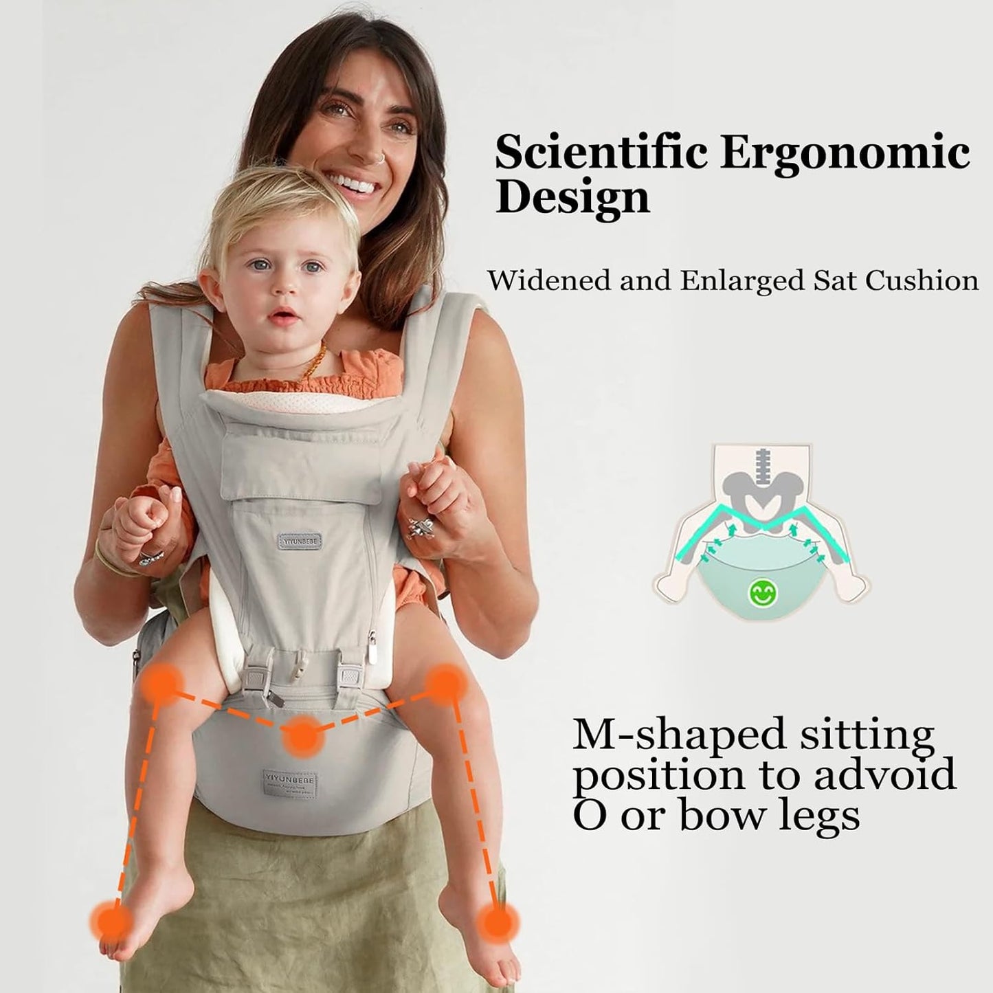 Baby Carrier Newborn to Toddler Baby Carriers with Seat Infant Baby Holder Backpack Baby Carriers Front and Back for Carrying and Hiking (Light Grey)