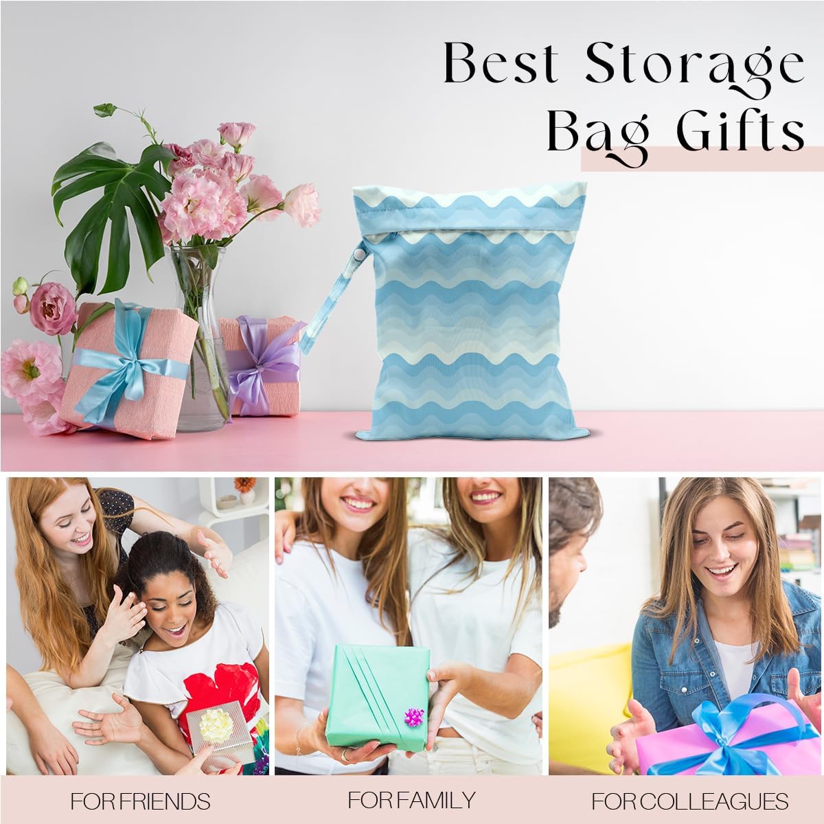 Wet Bag for Swimsuit, Beach Travel Essentials Wet Dry Bag, for Sunscreen Toiletry Dirty Clothes Yoga Gym Diaper, Friends Summer Beach Vacation Gifts. Wave stripes