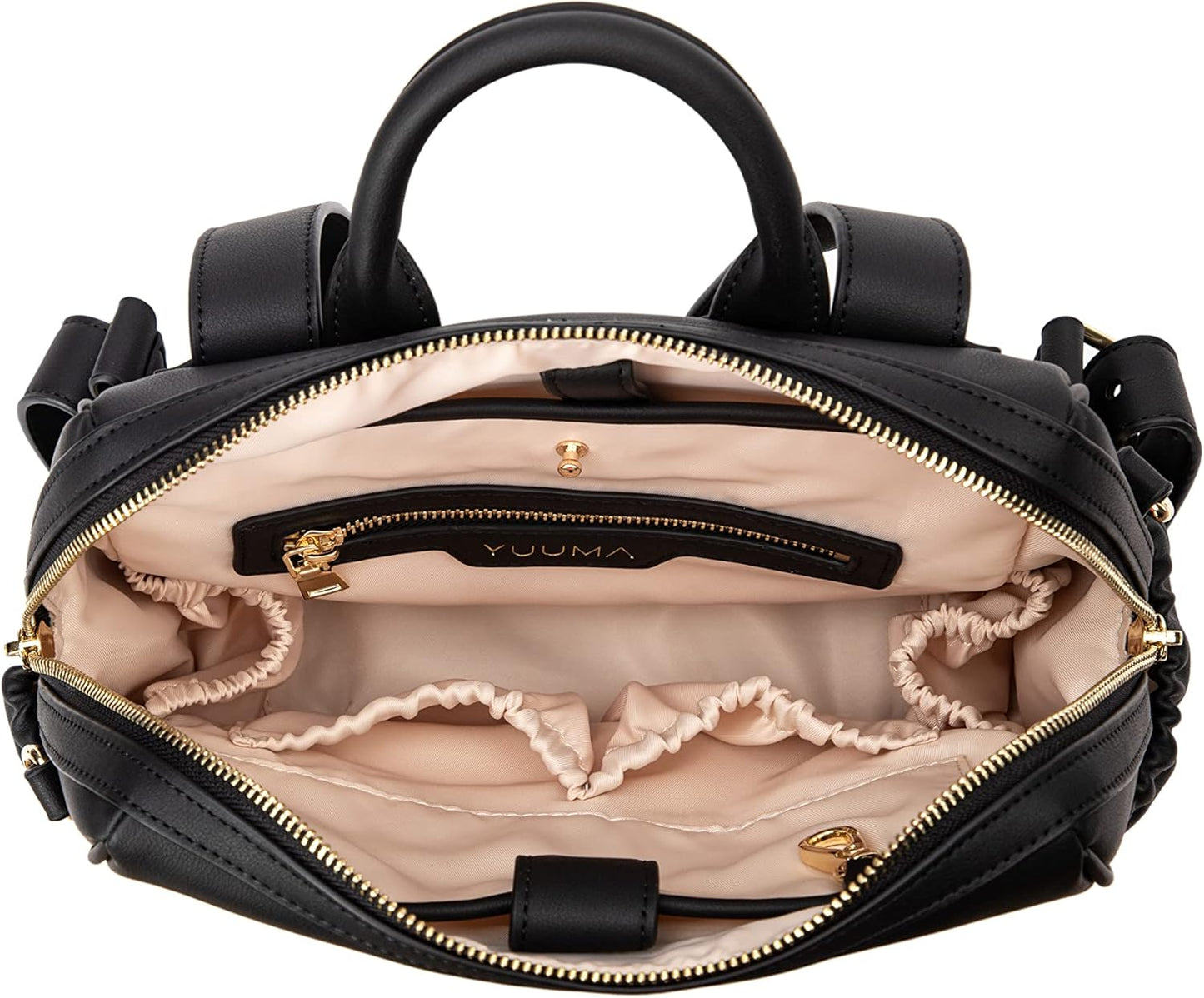 YUUMA Mini Diaper Bag Backpack-Minimalist bag With Premium Vegan Leather Material With 7 Interior and 5 External Pockets (Onyx)