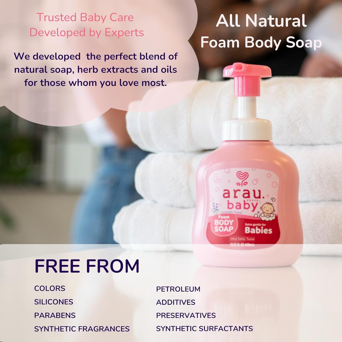 Arau Baby Foam Body Soap Lavender Scent, Natural Plant Based Baby Wash, No Artificial Fragrance or Additives, Gentle for Baby’s Sensitive Skin, Nourishing and Easy Rinse (15.21 Fl Oz)