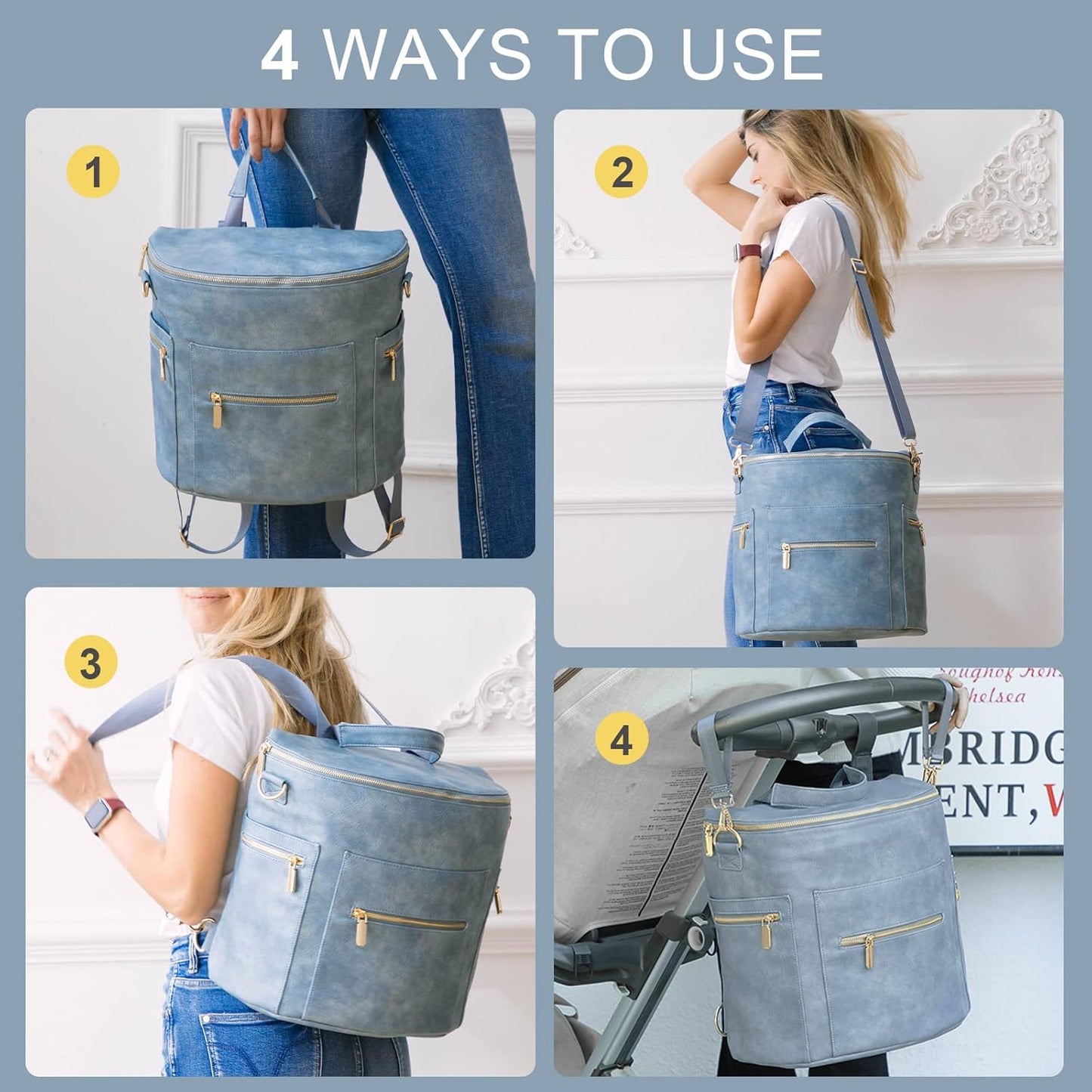 miss fong Diaper Bag Backpack Baby Diaper Bag, Large Leather Diaper Backpack with 16 Pockets Travel Diaper Bag with Diaper Changing Pad, Stroller Straps & 2 Insulated Pockets