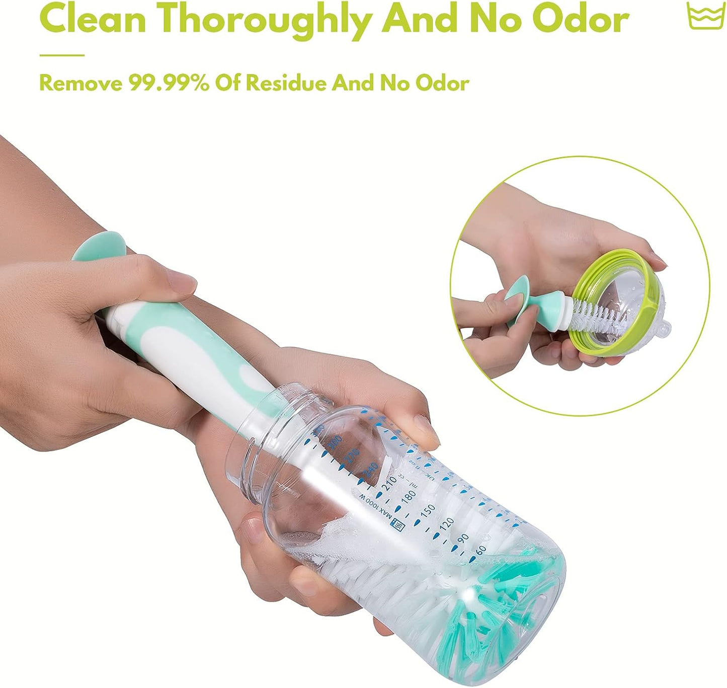 2 Pack Baby Bottle Brush with 4 Pack Straw Brushes, 10.2" Nylon Brushe with Nipple Cleaner and Stand Suction Cup, Blue