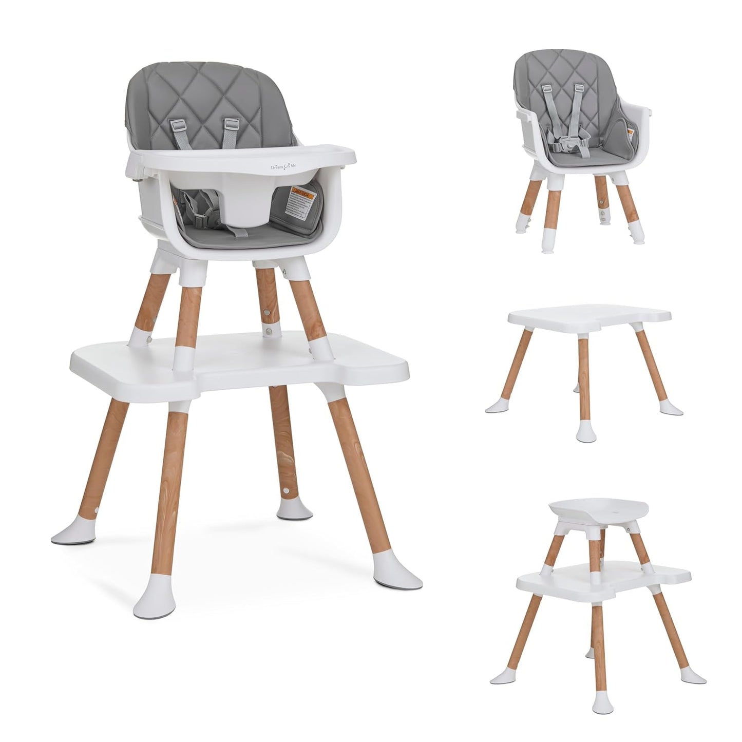 Dream On Me Luna 4-in-1 Convertible Baby High Chair in Cool Gray, Transforms into Booster, Toddler Seat & Table Set, Adjustable and Removable Tray Portable High Chair