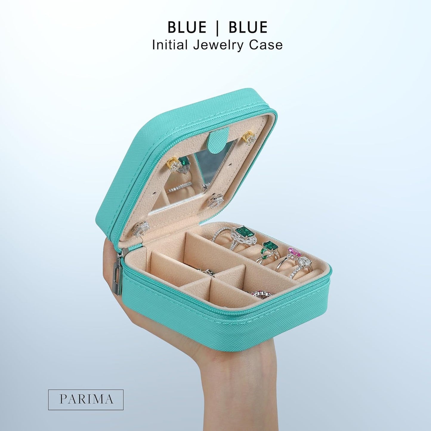 Parima Small Jewelry Box for Girls, Travel Initial Girls Organizer Case Mini Must Haves Box, Aqua Blue