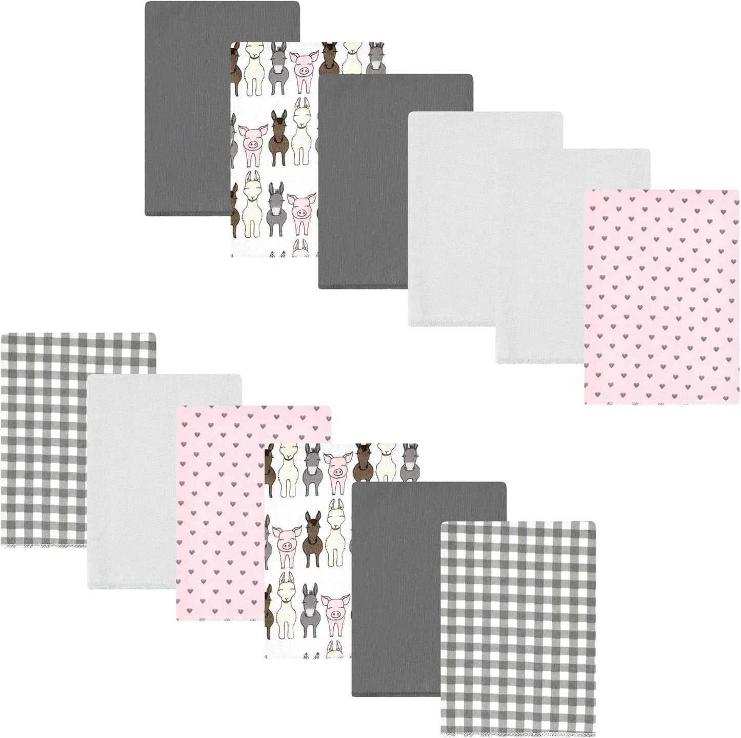 Luvable Friends Hudson Baby Flannel Burp Cloths 12pk, Barn Pals Pink