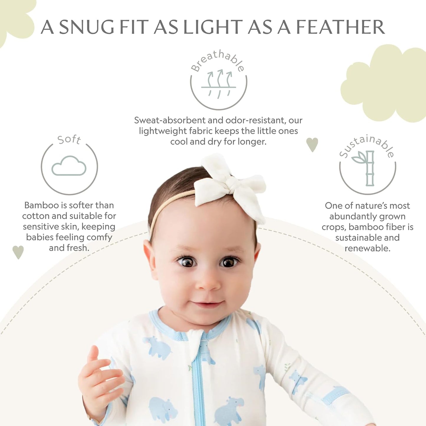 Bamboo Little Soft Baby Footie Pajamas, Baby Clothes, Newborn Sleepers, 95% Viscose and 5% Spandex, 0-24 Months