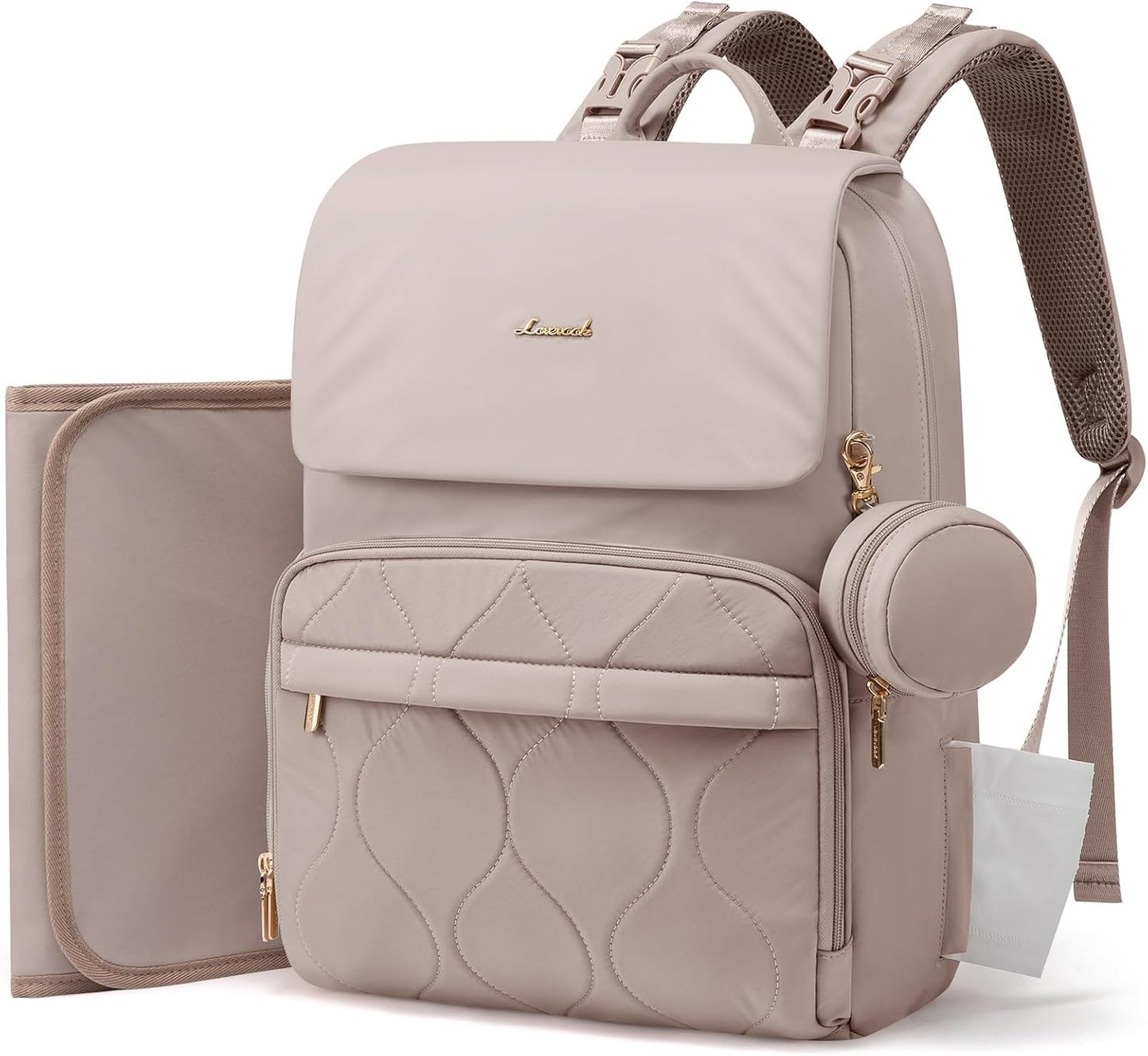 LOVEVOOK Diaper Bag Backpack, Baby Travel Bags for Boys & Girl, Toddler Waterproof Diaper Bag w/Changing Pad (Camel, 15.6''-Small)