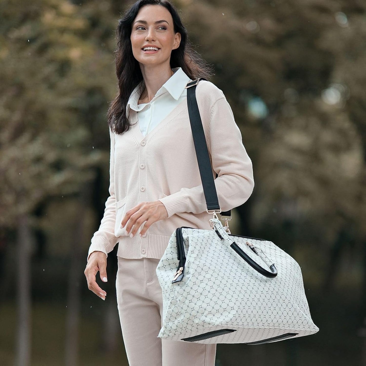 SUNVENO Large Diaper Bag Tote, Mommy Weekender Travel Bag for Mom & Baby, with 2 Pouches, Changing Pad & Luggage Sleeve