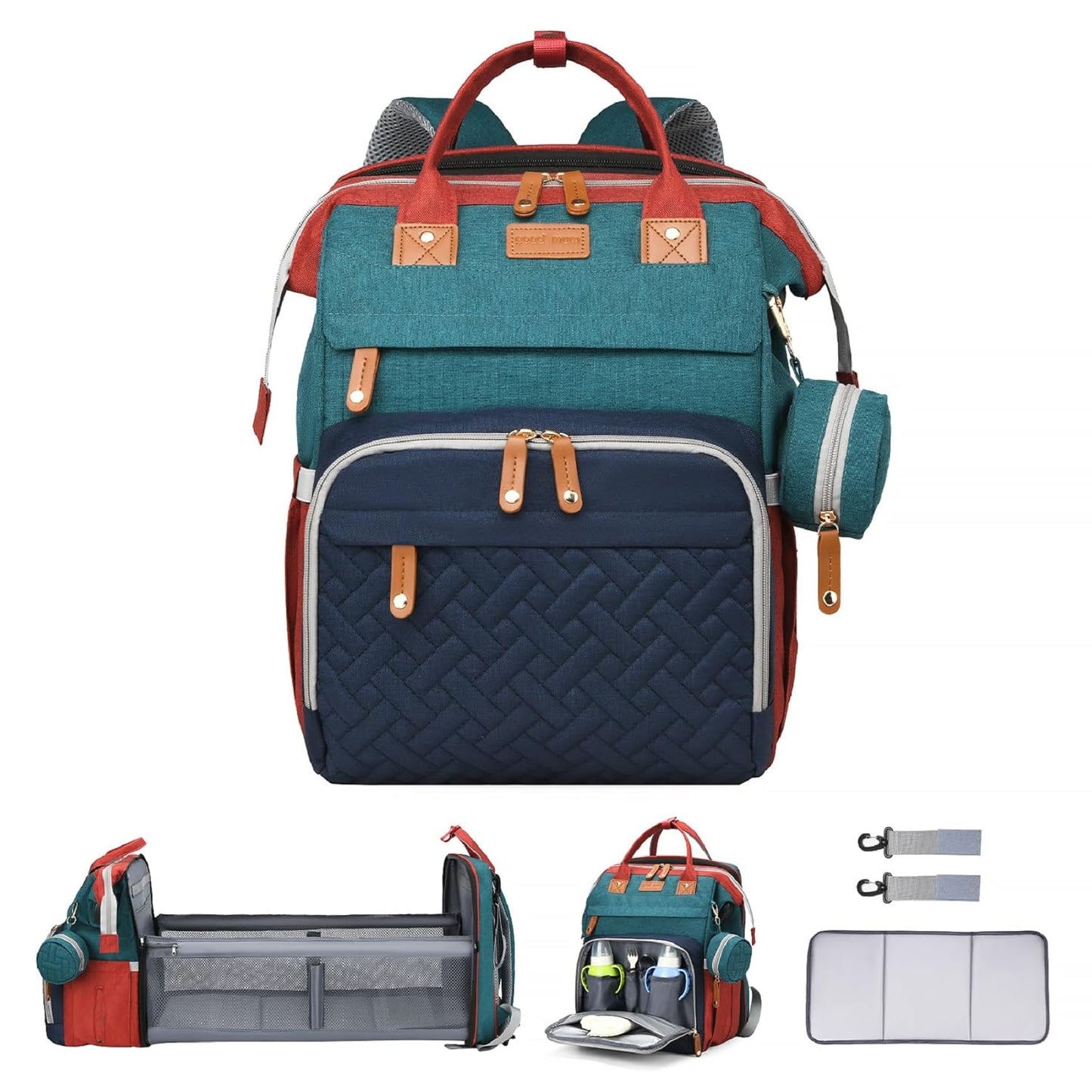 Diaper Bag Backpack Diaper Bag Multifunctional Waterproof Diaper Bag with Changing Station Travel Backpack with Changing Pad, Pacifier Case & Stroller Straps(Multicolor)
