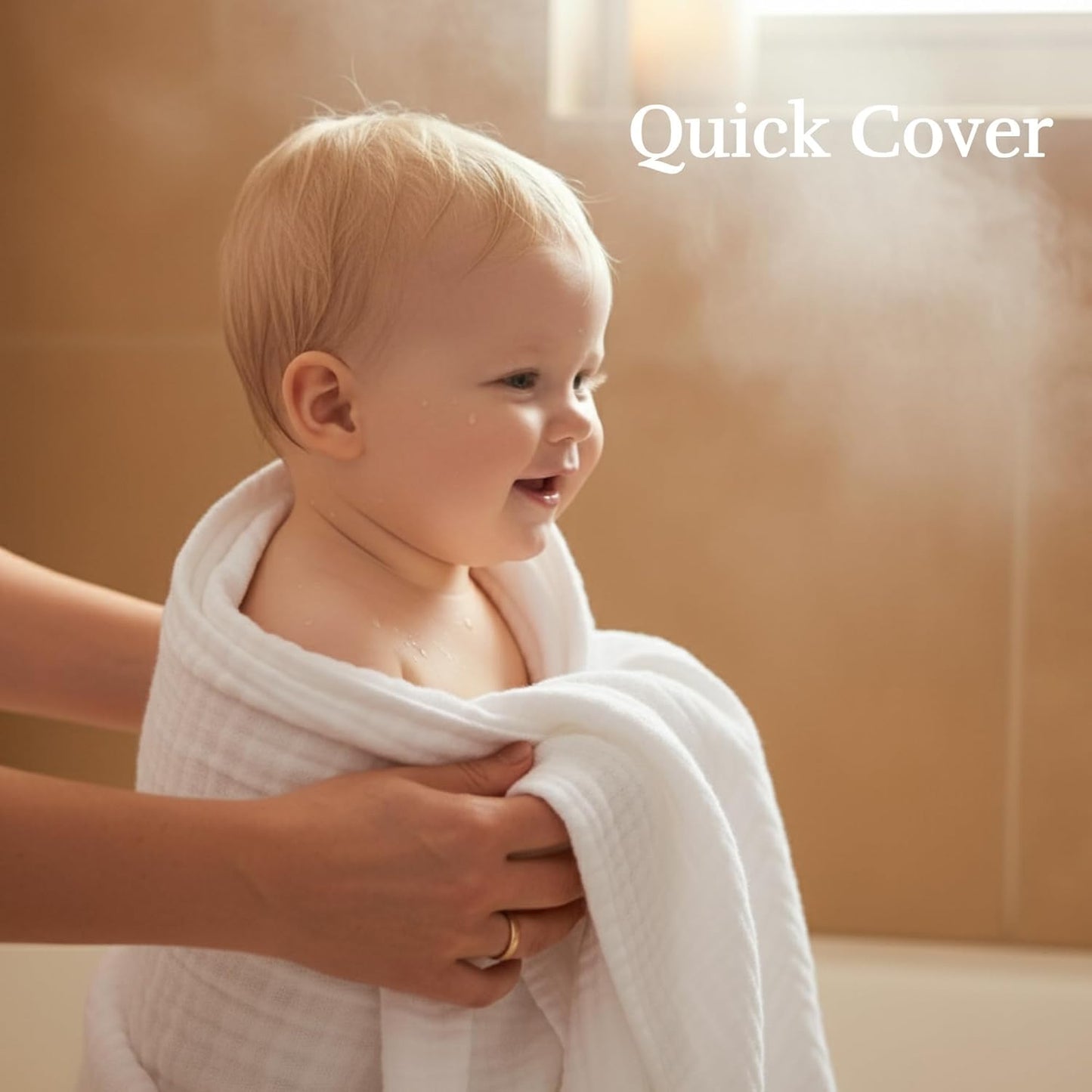 Muslin Baby Bath Towel Set, 2 Large Gauze Super Soft Baby Bath Towel and 3 Washcloths, 6 Layers 100% Cotton Infant Towel Newborn Towel Blanket Suitable for Baby's Delicate Skin(Bule)