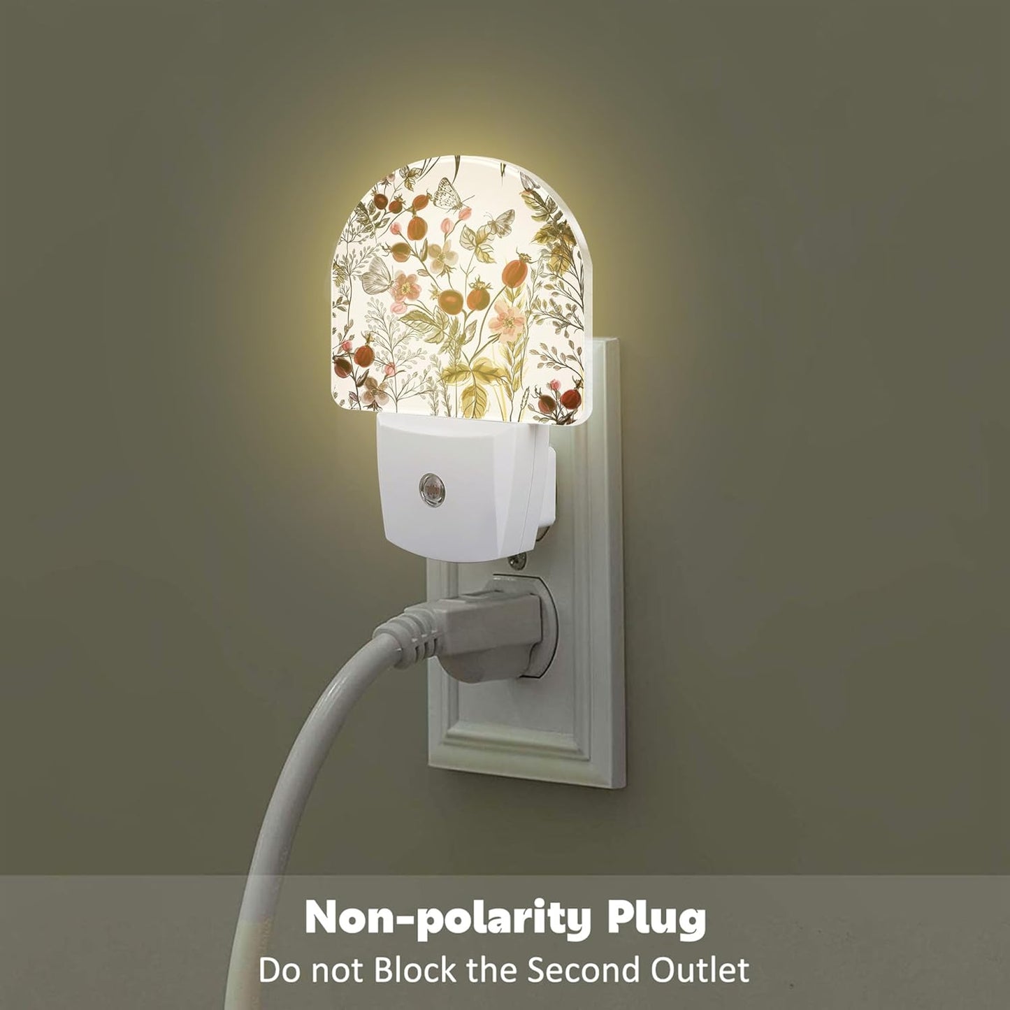 Vintage Flowers Butterfly Night Light, Watercolor Floral Dusk to Dawn Night Light Plug in,0.5w Energy Saving Sleep Friendly NightLight for Kids Boys Girls Home Decor