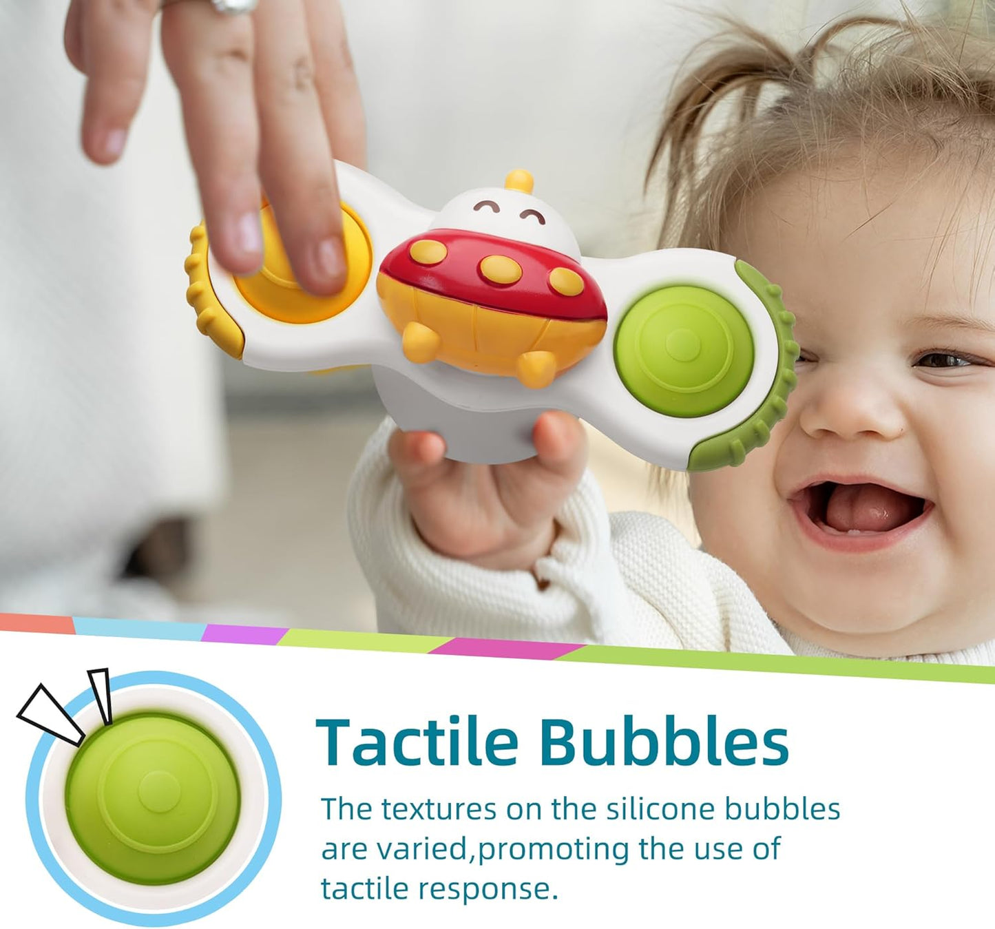 LiKee Strong Suction Cup Fidget Rotating Sensory Bath Toys for Baby, Airplane Car Travel Table & Window Toys for Toddler Boys and Girls, 12+ Months