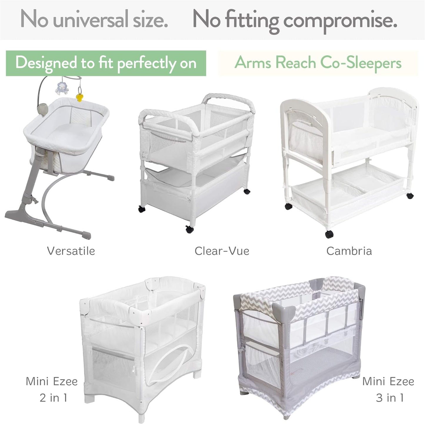 Bassinet Fitted Sheets Compatible with Arms Reach Cosleeper Versatile, Clear-Vue, Cambria and Mini– Snuggly Soft 100% Jersey Cotton – Light + Dark Sage Green – 2 Pack – Not for Ideal Ezee