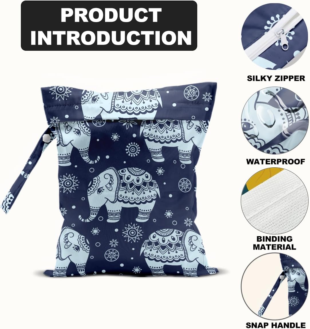 Elephant Gifts for Women, 2Pcs Elephant Print Wet Bags, Wet Dry Bag Reusable Zipper Pouch for Swimsuit, Diapers, Pool, Beach, Dirty Yoga Gym Clothes, Toiletries, Waterproof Birthday Gifts