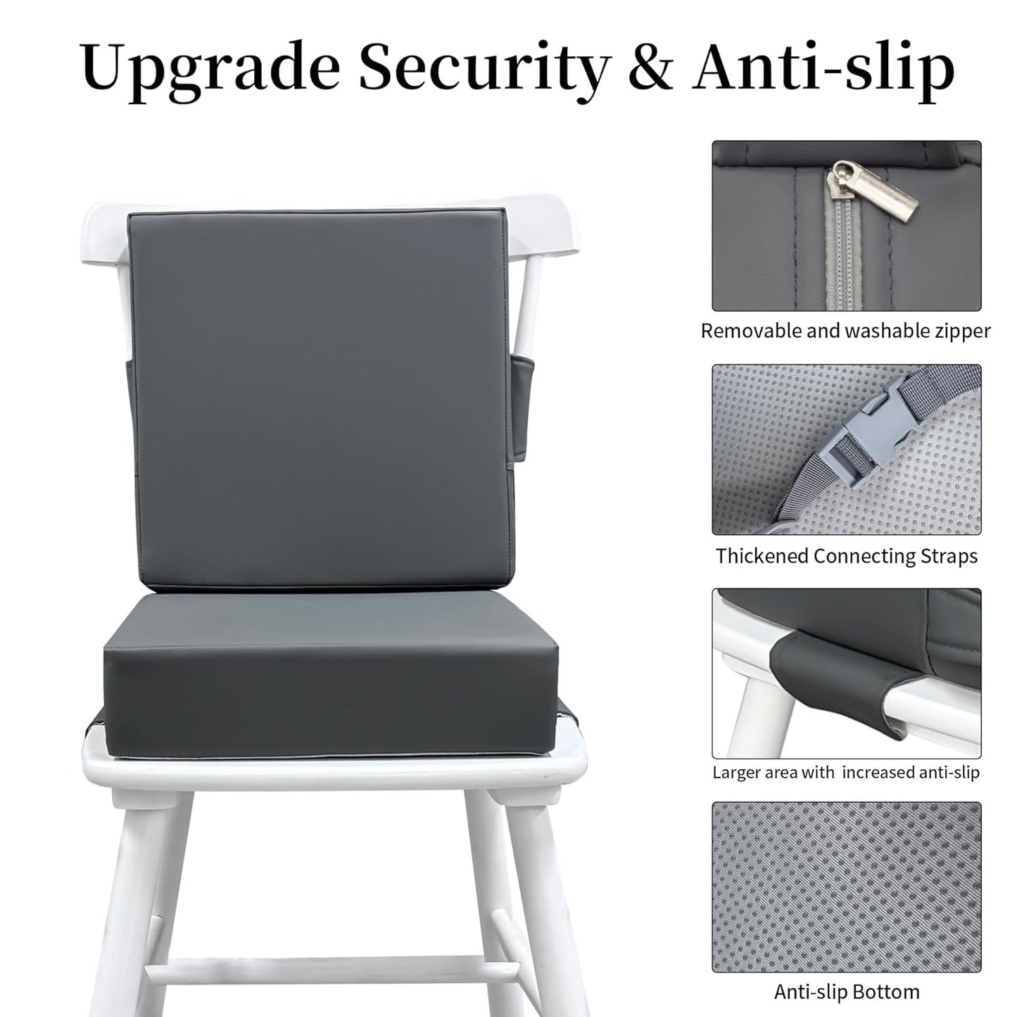 Booster Seat for Dining Table, PU Anti-Scratch Easy Cleaning Kids Toddler Booster Seat for Table, Portable Travel Increasing Cushion for Chair - Dark Grey