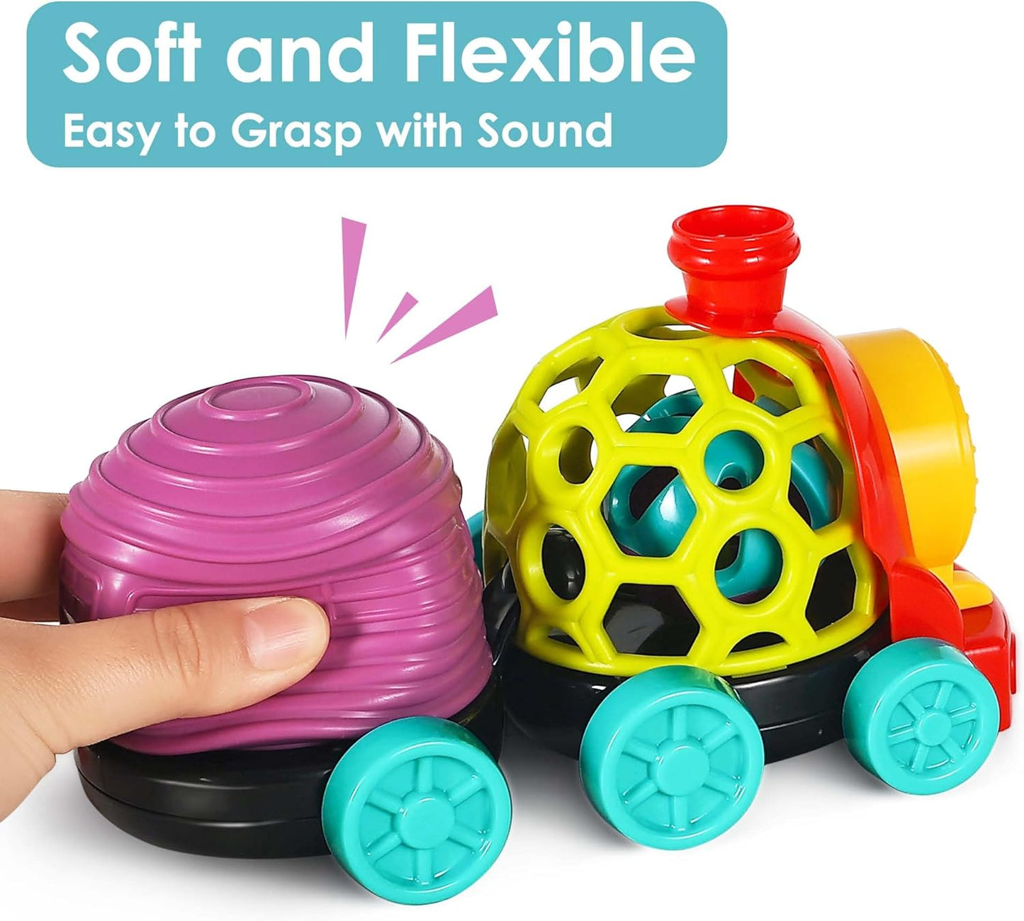 iPlay, iLearn Baby Toy Train, Infant Soft Cars for 6-12 Month Boy, Musical Push N Go Truck, Toddler Sensory Ball Rattle, Development Grasp Babies Birthday Gift 7 8 9 10 11 18 Month 1 2 Year Old Girl