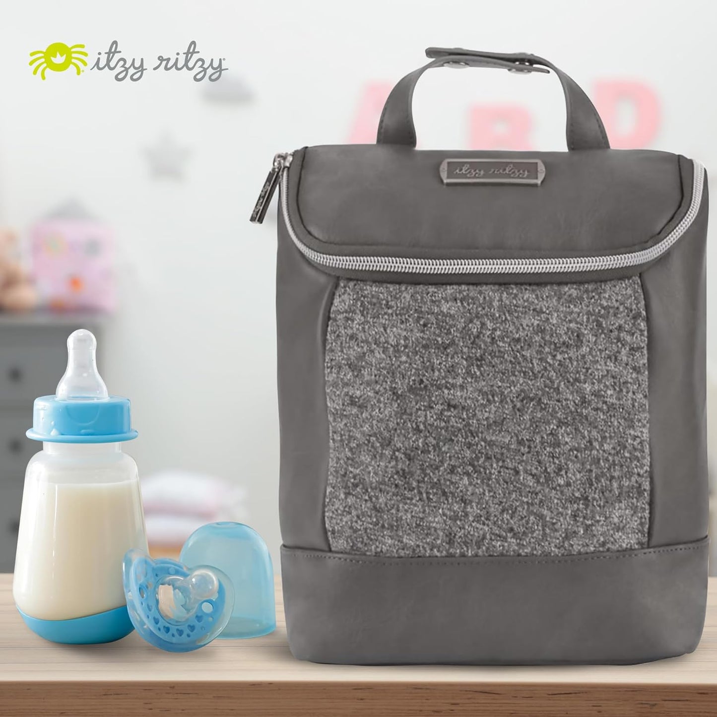 Itzy Ritzy Insulated Bottle Bag – Keeps Bottles Warm or Cool - Holds 3 Bottles and Features Interior Pocket for Ice Pack (Not Included), Grayson