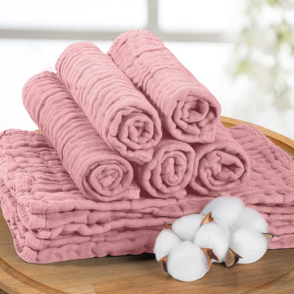 Yoofoss Muslin Burp Cloths for Baby 10 Pack 100% Cotton Baby Washcloths for Boys Girls Large 20''X10'' Super Soft and Absorbent Bean Paste