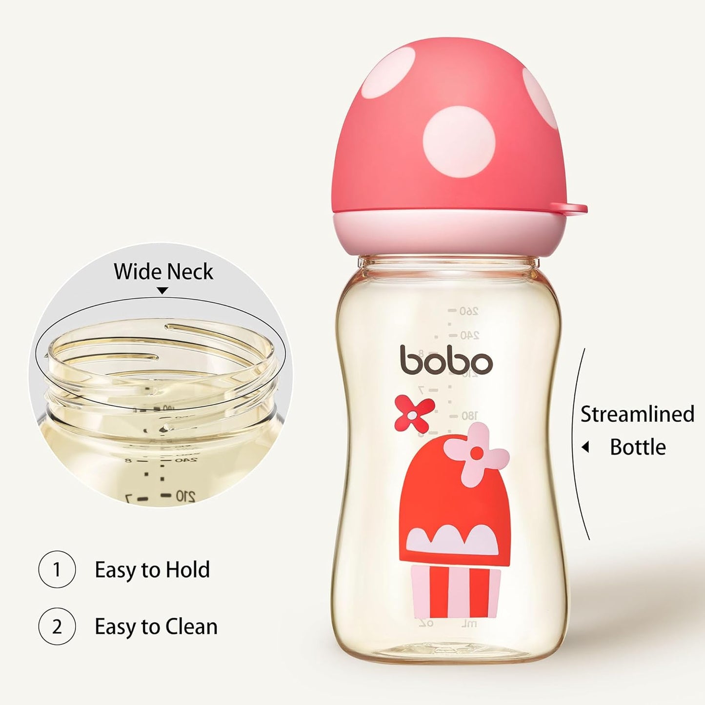 YOHKOH PPSU Baby Bottle Wide Neck, Newborn Anti-Colic Baby Bottle with Natural Response Nipple, Streamlined Body, Easy to Clean (8.8oz (Pack of 4), Red)