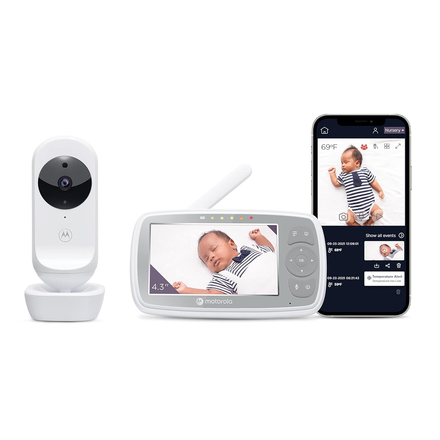 Motorola Nursery Baby Monitor with Camera and Audio, 4.3" Screen VM44 with WiFi, Long Range, Zoom/Tilt, Temperature Sensor, Lullabies, Night Vision