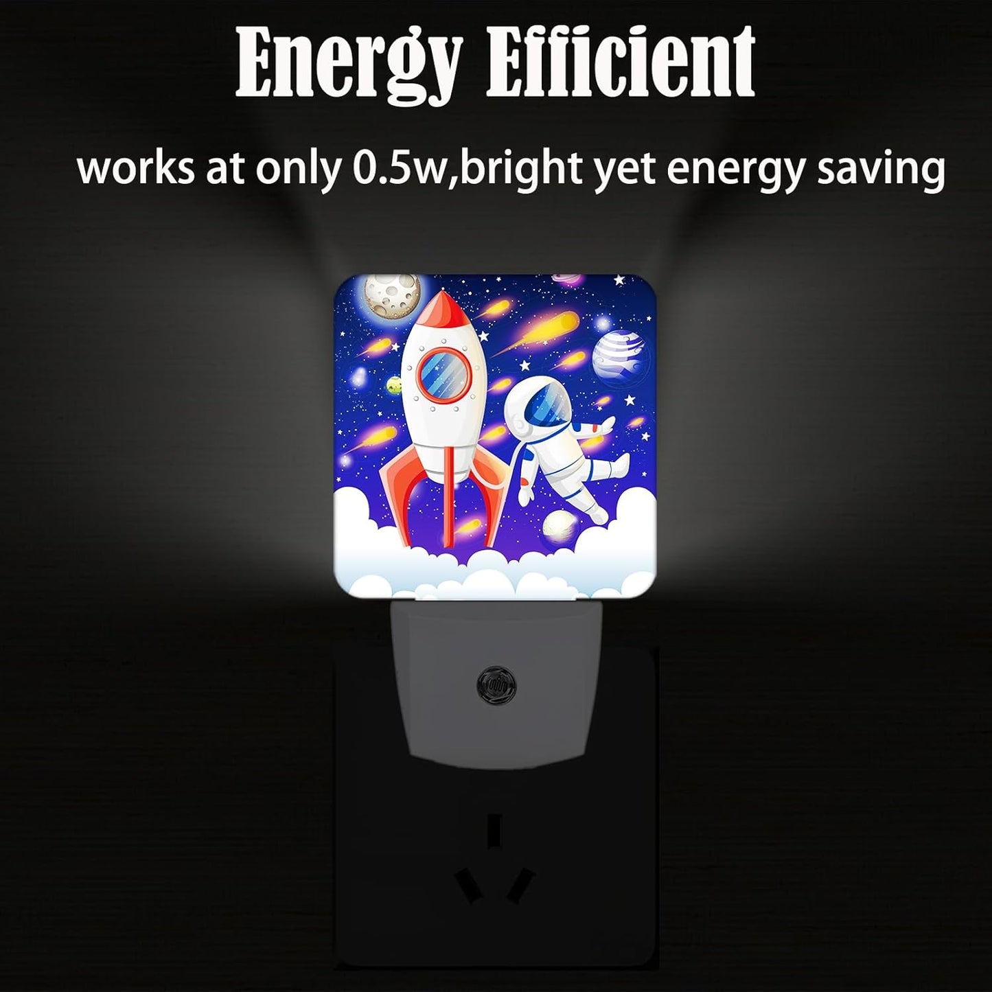 Rocket and Astronaut Night Light,Plug-in Night Lights with Dusk to Dawn Sensor for Stairway,Hallway,Bedroom Sleep Friendly Ideal for Women/Girls/Boys Gift,0.5w