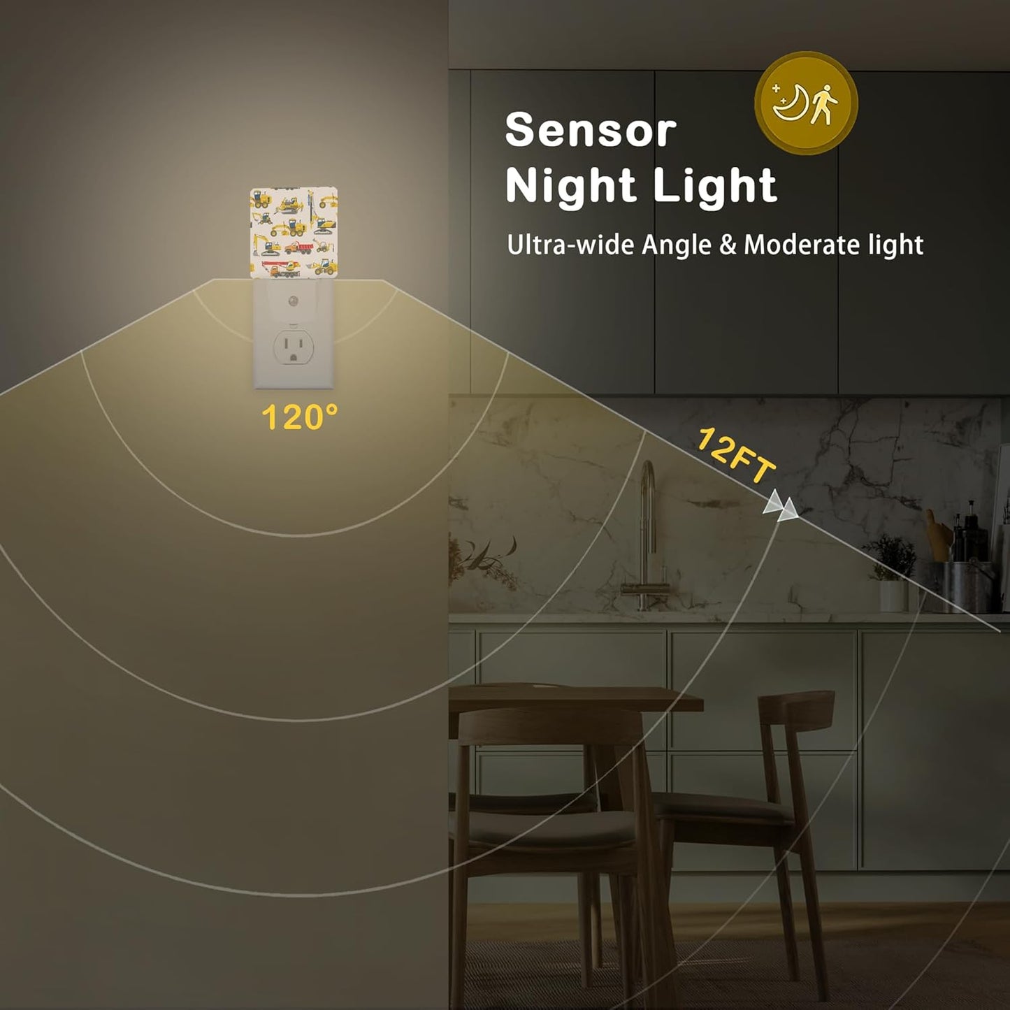 Tractor Night Light, Construction Machines Night Lights Plug Into Wall with Dusk to Dawn Sensor Wall Lamp, Nightlights for Bedroom, Bathroom, Hallway, Kitchen, Gifts Ideal for Girls Women