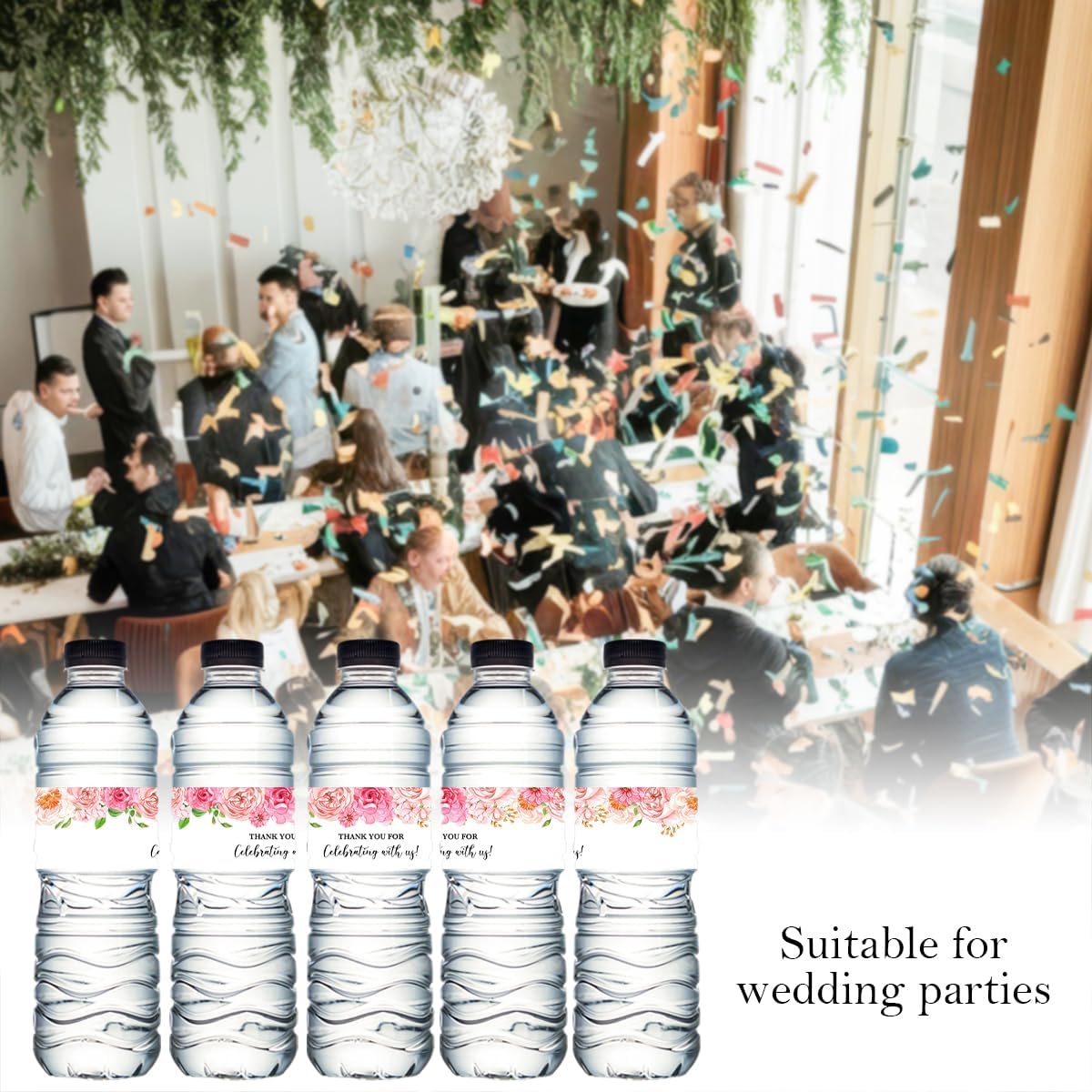 100PCS Wedding Water Bottle Labels Waterproof Greenery Floral Wraps Sticker for Water Bottle Baby Shower Bottle Label for Bridal Shower Party Thanks A11
