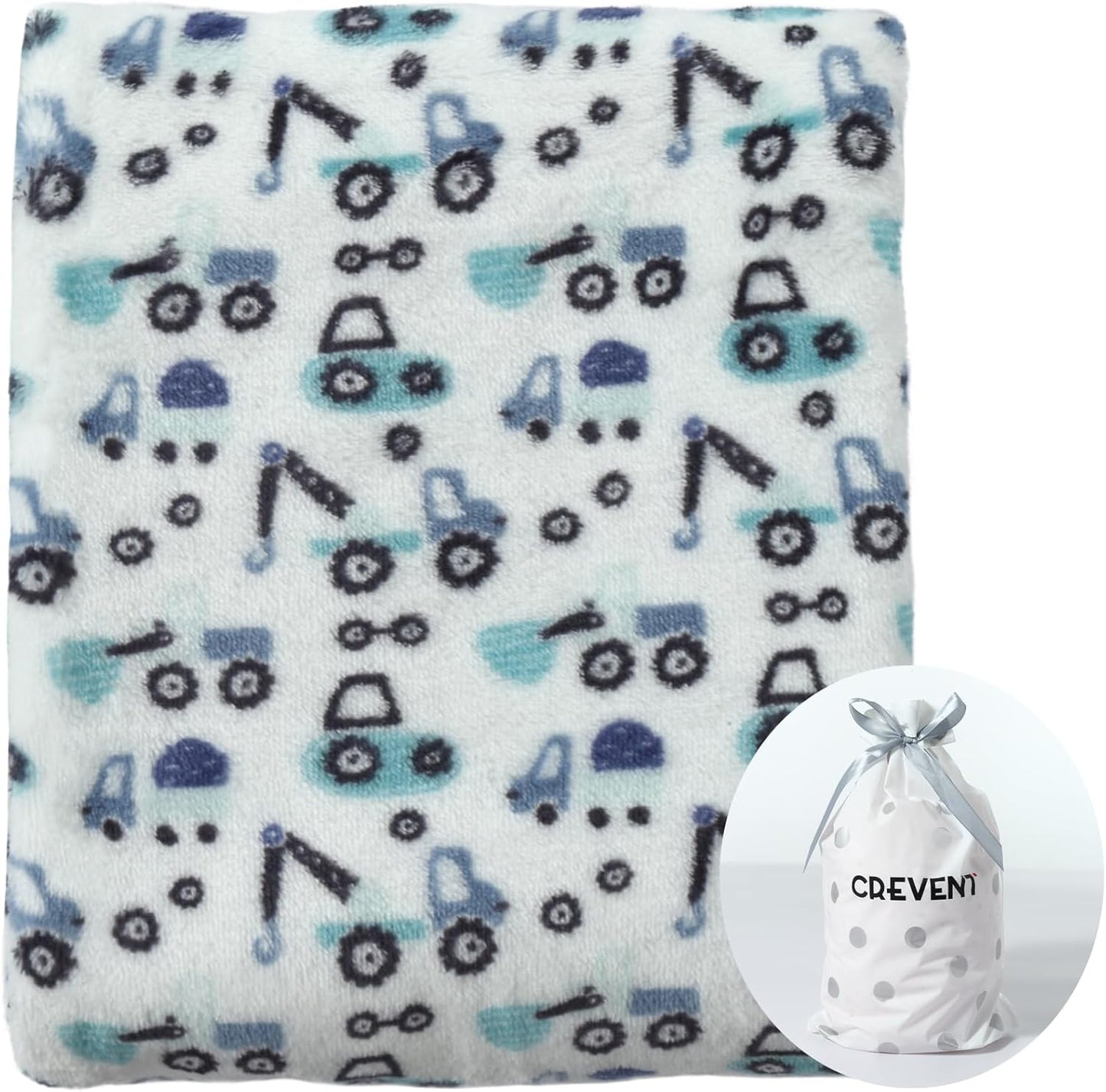 CREVENT 30"X40" Cute Lightweight Silky Cozy Warm Baby Blanket for Boys Infant Toddler Newborn Unisex Crib Cot Stroller, for All Season - Blue Truck