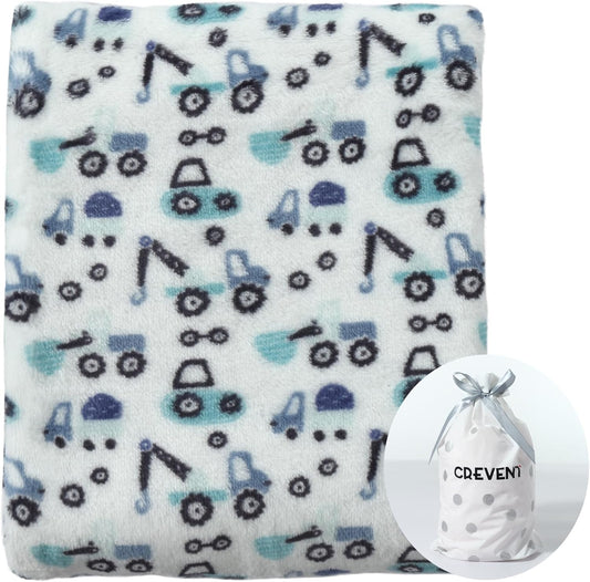 CREVENT 30"X40" Cute Lightweight Silky Cozy Warm Baby Blanket for Boys Infant Toddler Newborn Unisex Crib Cot Stroller, for All Season - Blue Truck