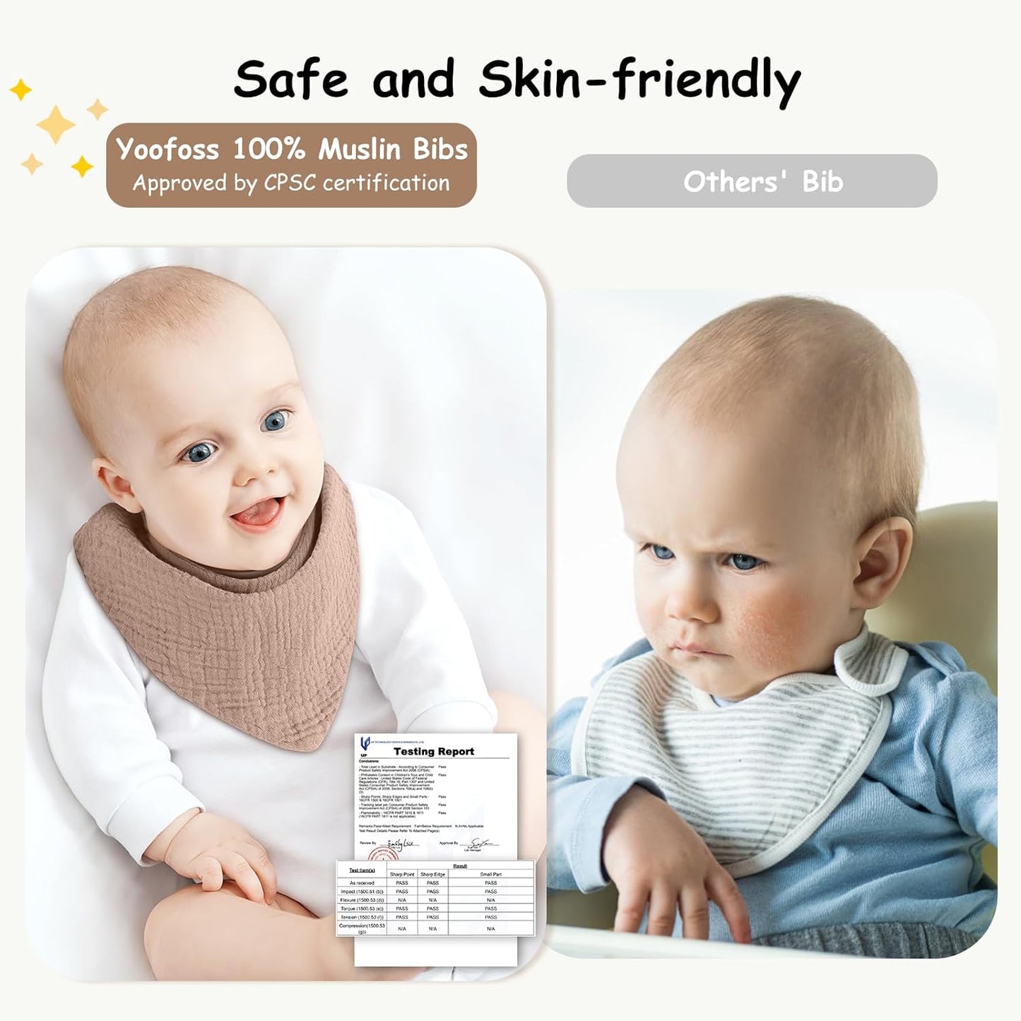 Yoofoss Muslin Baby Bibs 10 Pack 100% Organic Cotton 6-Layer Soft Absorbent Drool Bandana Baby Bibs for Drooling and Teething for Boys and Girls, Beige & Blue