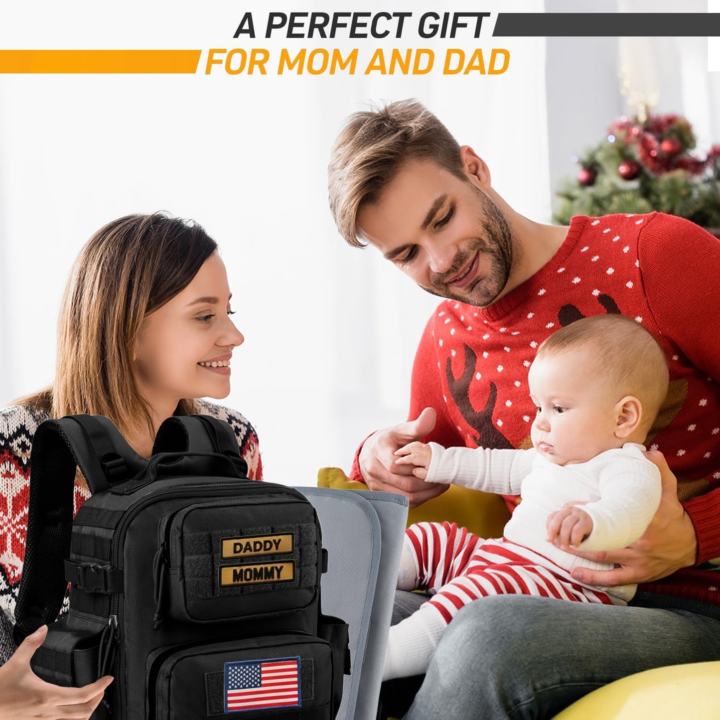 SHARKMOUTH Diaper Bag Military for Men - Large Baby Backpack with Changing Pad for Active Dad - Insulated for Outdoor Travel Camping Park Trips Black