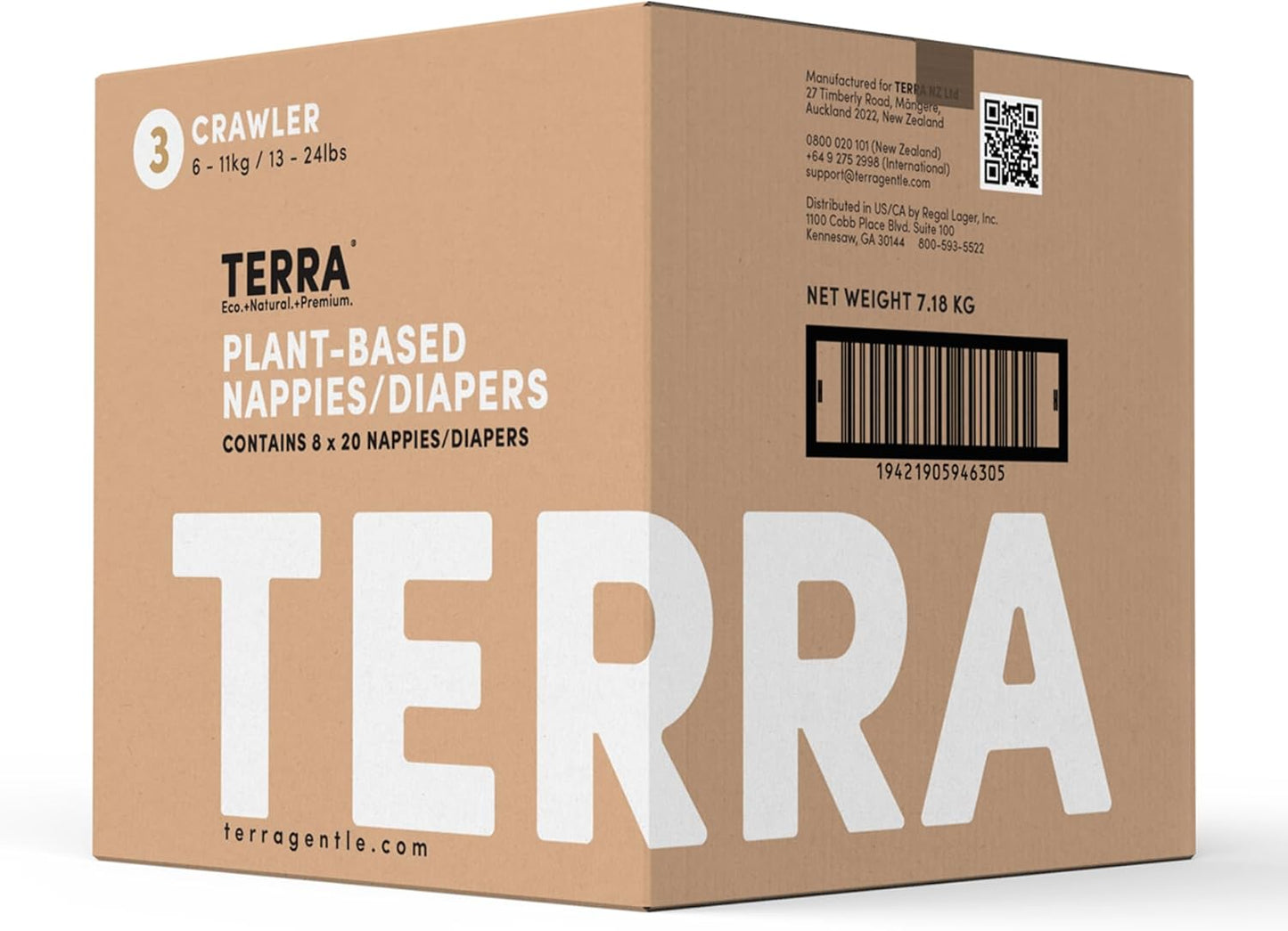 Terra Size 3 Diapers: 85% Plant-Based Diapers, Ultra-Soft & Chemical-Free for Sensitive Skin, Superior Absorbency for Day or Nighttime Diapers, Designed for Babies 13-24 Pounds, 160 Count