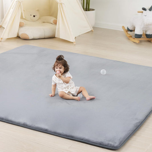 1.3" Thick Baby Floor Play Mat 79x158, Basic Padded Foam Mat for Tummy Time Crawling, Non Slip Cushioned for Babies Toddlers Infants Kids (Light Grey)