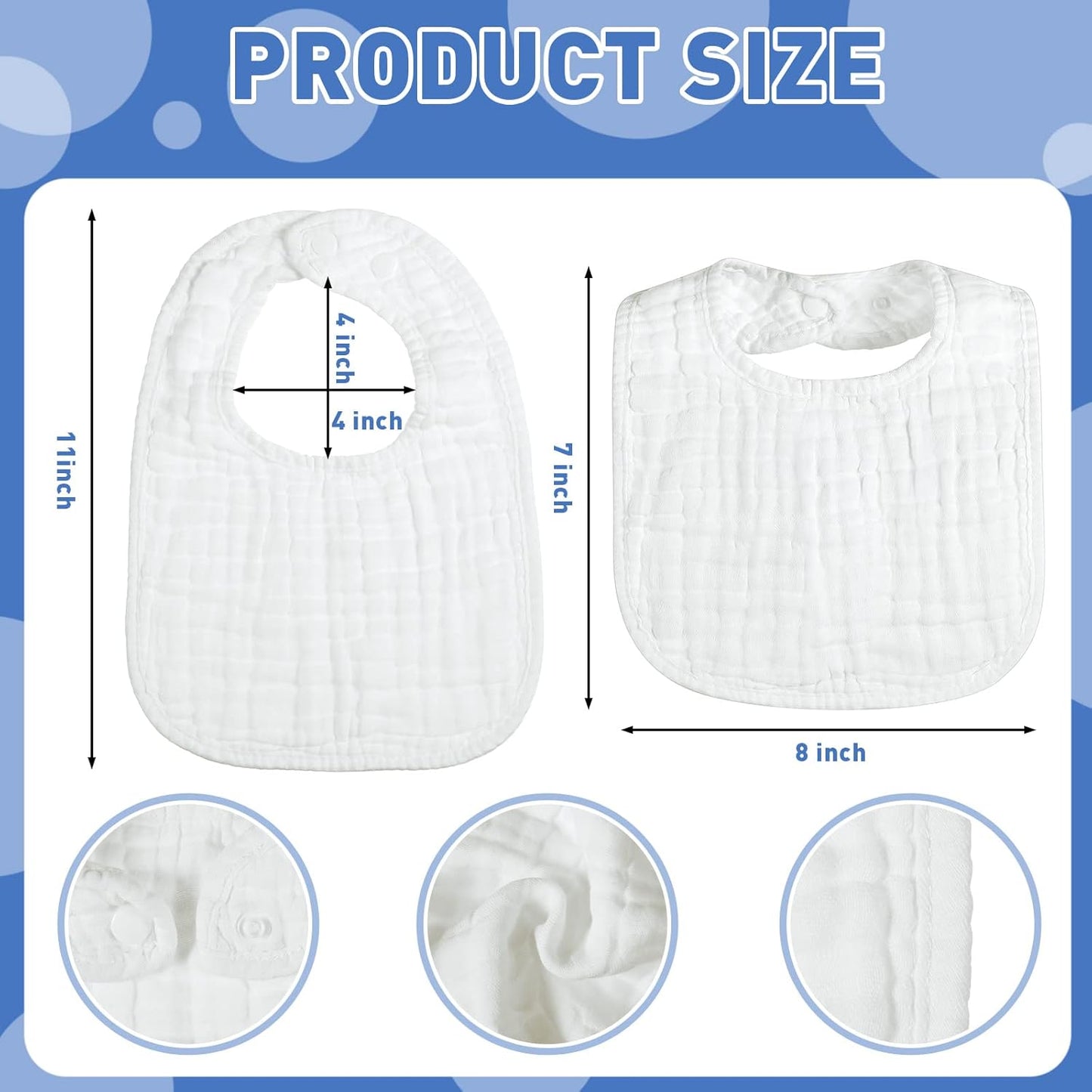 Reginary 30 Pack White Muslin Baby Bibs Bulk Adjustable 6 Layers Baby Bandana Drool Bibs for Boys Girls Newborn Cotton Soft Absorbent Muslin Burp cloth for Drooling and Teething