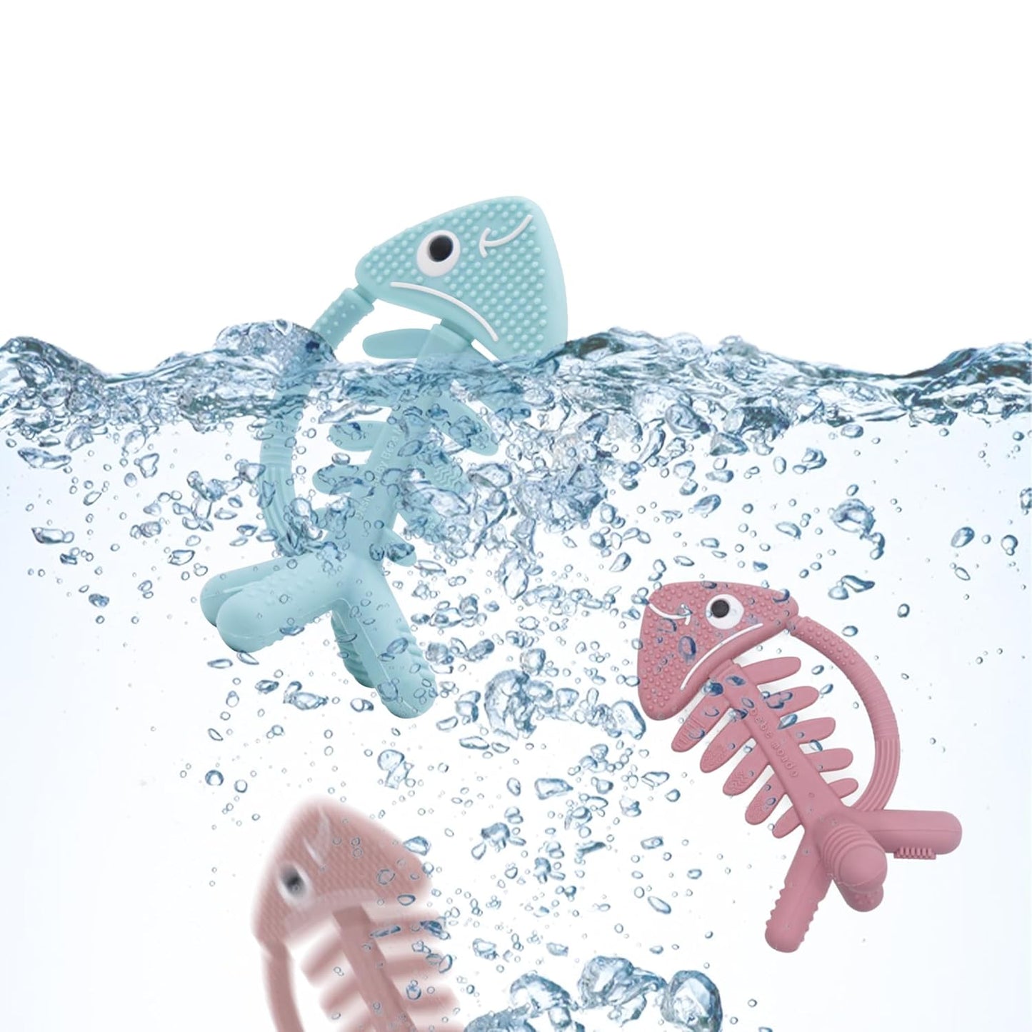 3in1 Infant Toys, Baby Teething Toys 3-6 6-12 Months, Teethers for Babies 3-6-12 Months,for Teething Relief,Baby Gifts Teether, Silicone,Sensory Toys 0-6 Months,USA Patent Pending,Fish,Rose Pink