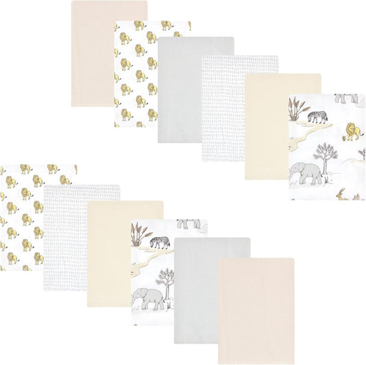 Luvable Friends Hudson Baby Flannel Burp Cloths 12pk, Wild Safari World