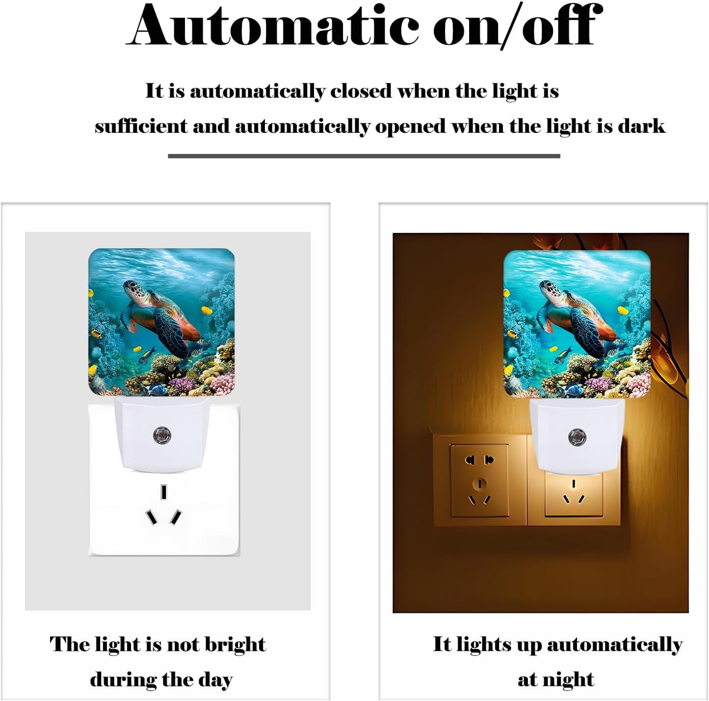 Sea Turtle Corals Fish Night Light,Plug Into Wall with Dusk to Dawn Light Sensors, Warm Nightlights for Bedroom, Bathroom, Hallway, Kitchen, Gifts Ideal for Boys Girls Women Men